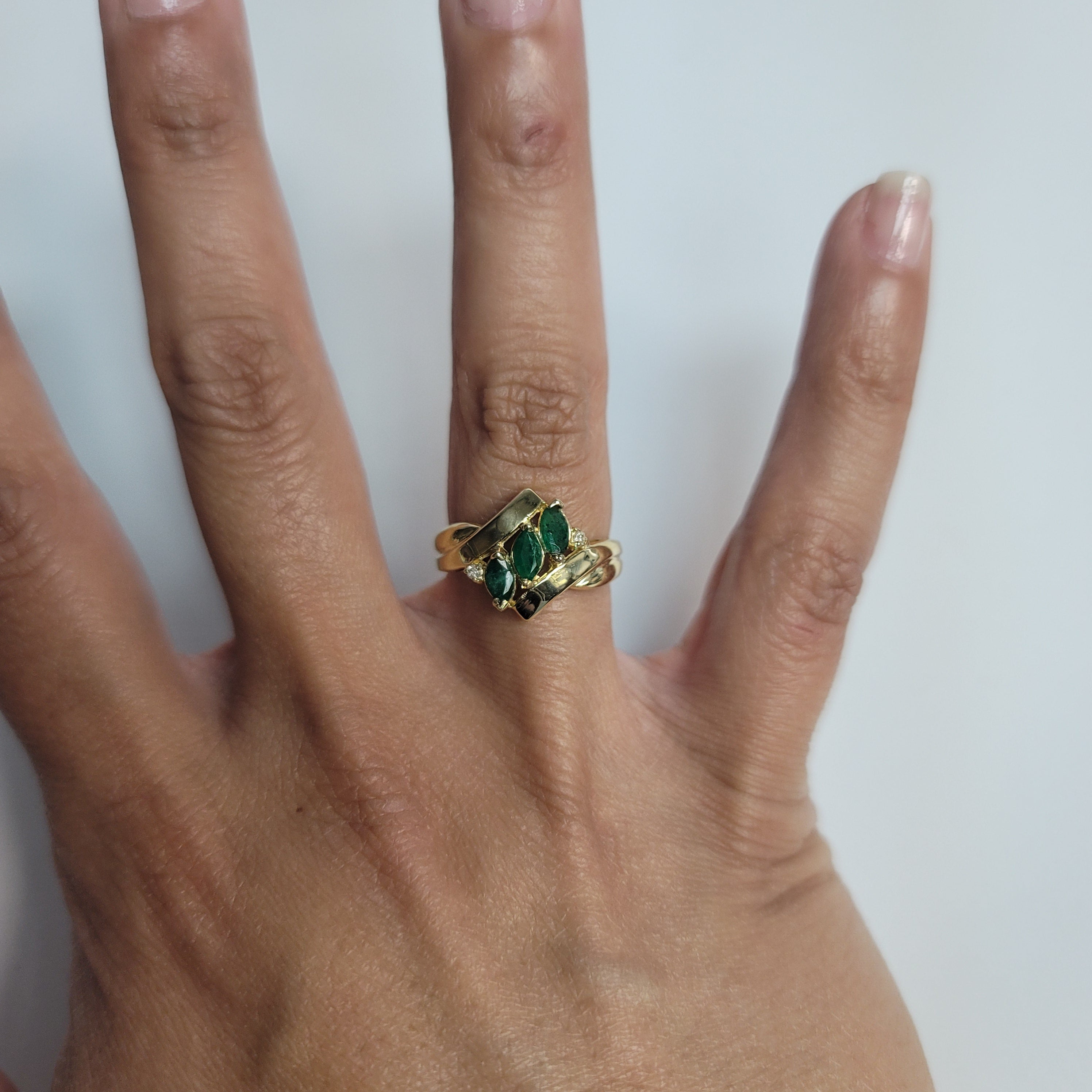 Exquisite Marquise Emerald & Diamond Diagonal Row Cocktail Ring for Women | Elegant Statement Jewelry for Evening Parties, Weddings & Special Occasions