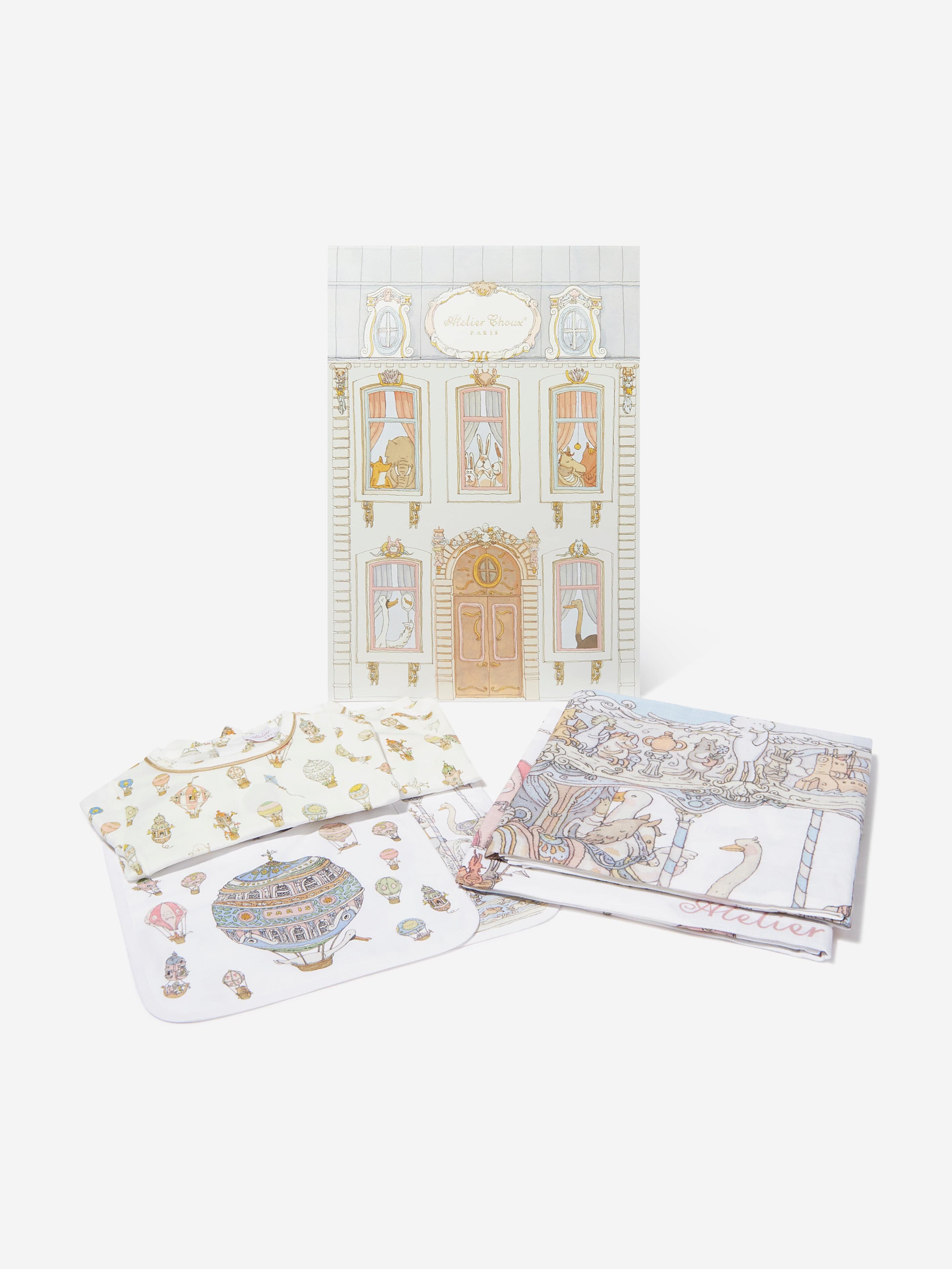 Atelier Choux Premium Baby Carousel Gift Set - Luxurious White Cotton Swaddle Blanket & Accessories for Newborns | Perfect Baby Shower Gift & Nursery Decor