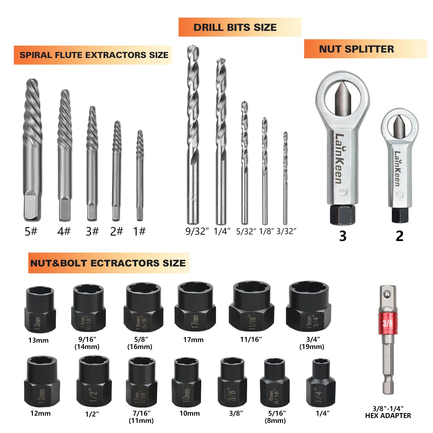 26PCS Impact Nut Bolt Removal Kit - Damaged Screw Extractor Set for Rusted Bolts & Fittings - Auto Repair & DIY