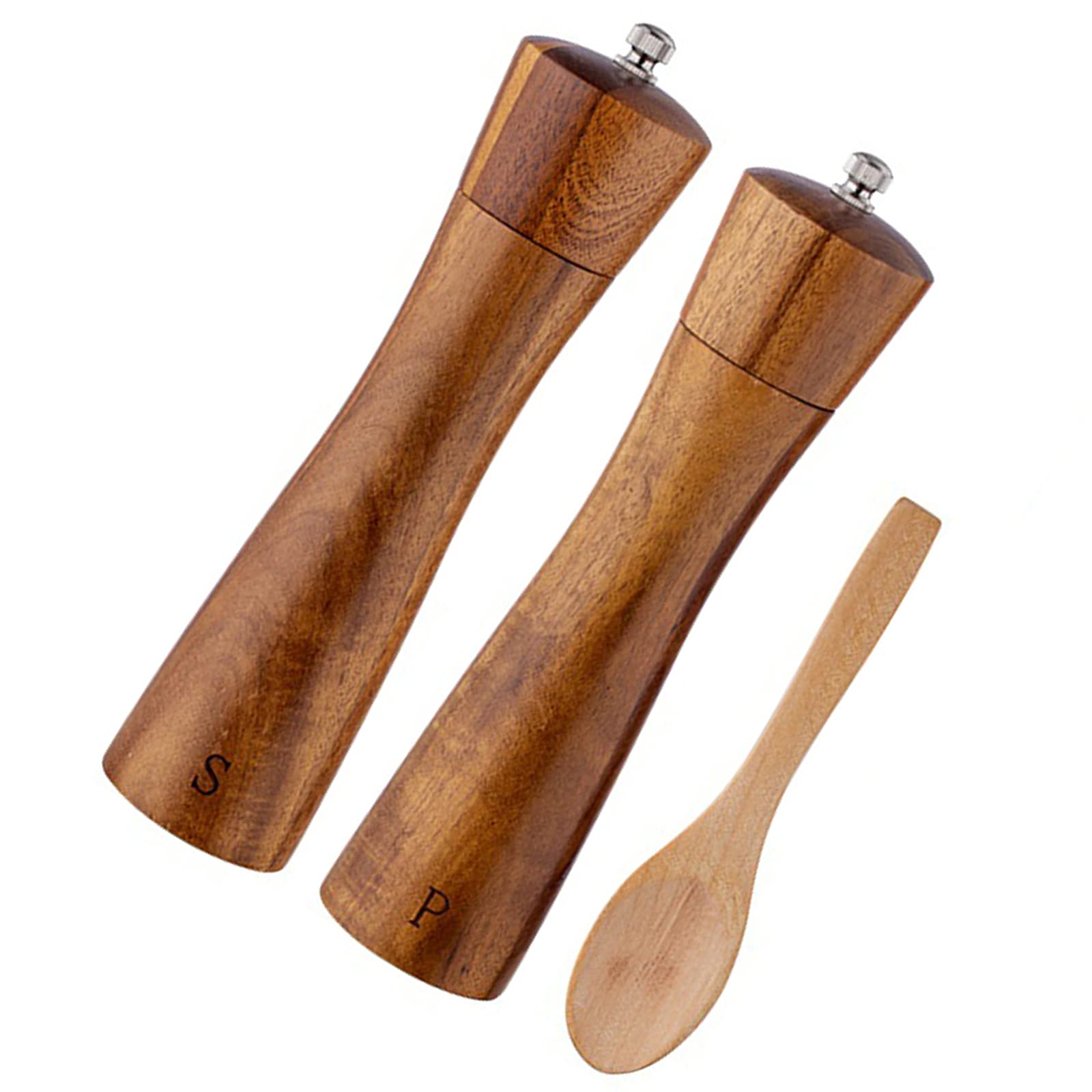 Premium Wooden Salt and Pepper Grinder Set - 8.5 Inch Refillable Ceramic Rotor Mill with Adjustable Coarseness - Perfect for Kitchen, Dining Table & Gourmet Cooking