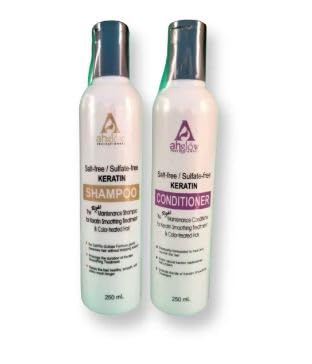 AHGLOW Keratin Shampoo & Conditioner Set - Protein & Moisture Treatment for Dry, Damaged, Chemically Treated Hair (250ml x 2) | Perfect for Salon-Quality Hair Care at Home
