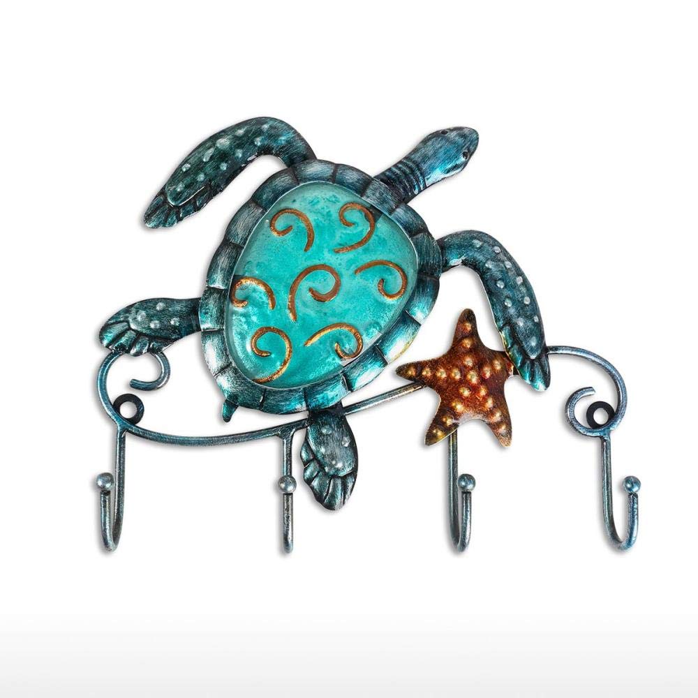 BGHYU Wrought Iron Turtle Wall Hook with Glass Accents - Decorative Animal Hooks for Home, Kitchen, Bathroom & Garden Decor