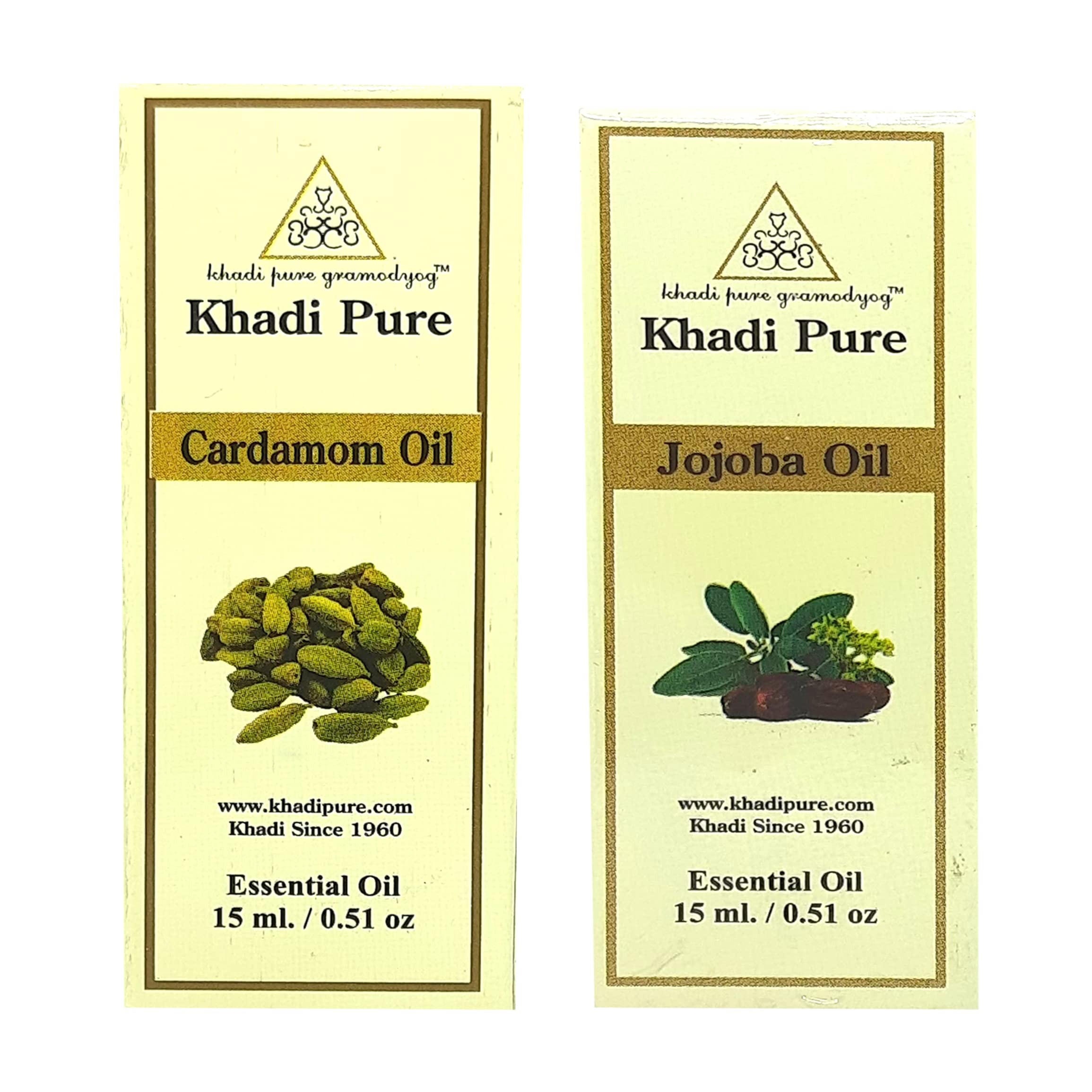 Khadi Pure Cardamom & Jojoba Essential Oil - 15ml (Pack of 2) | Aromatherapy, Massage & Skin Care | Natural Relaxation & Moisturizing Solution