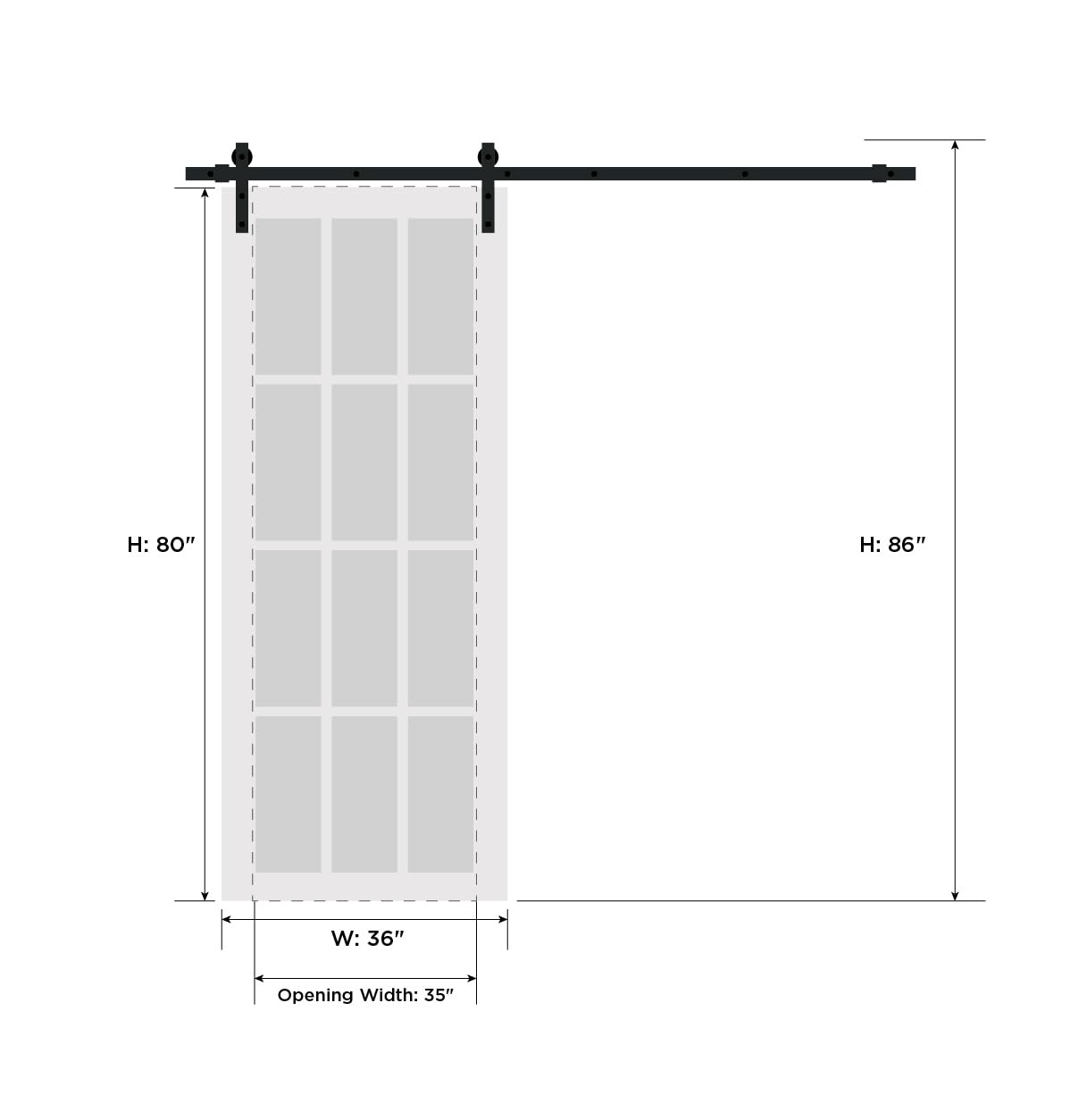 SARTODOORS 36 x 80 Inch Sliding Barn Door with Hardware Kit - Lucia 22 Matte White Frosted Glass Interior Door | Top Mount 6.6FT Rail & Hangers | Lightweight Solid Wood Panel | Perfect for Bedroom, Closet, or Office Partition