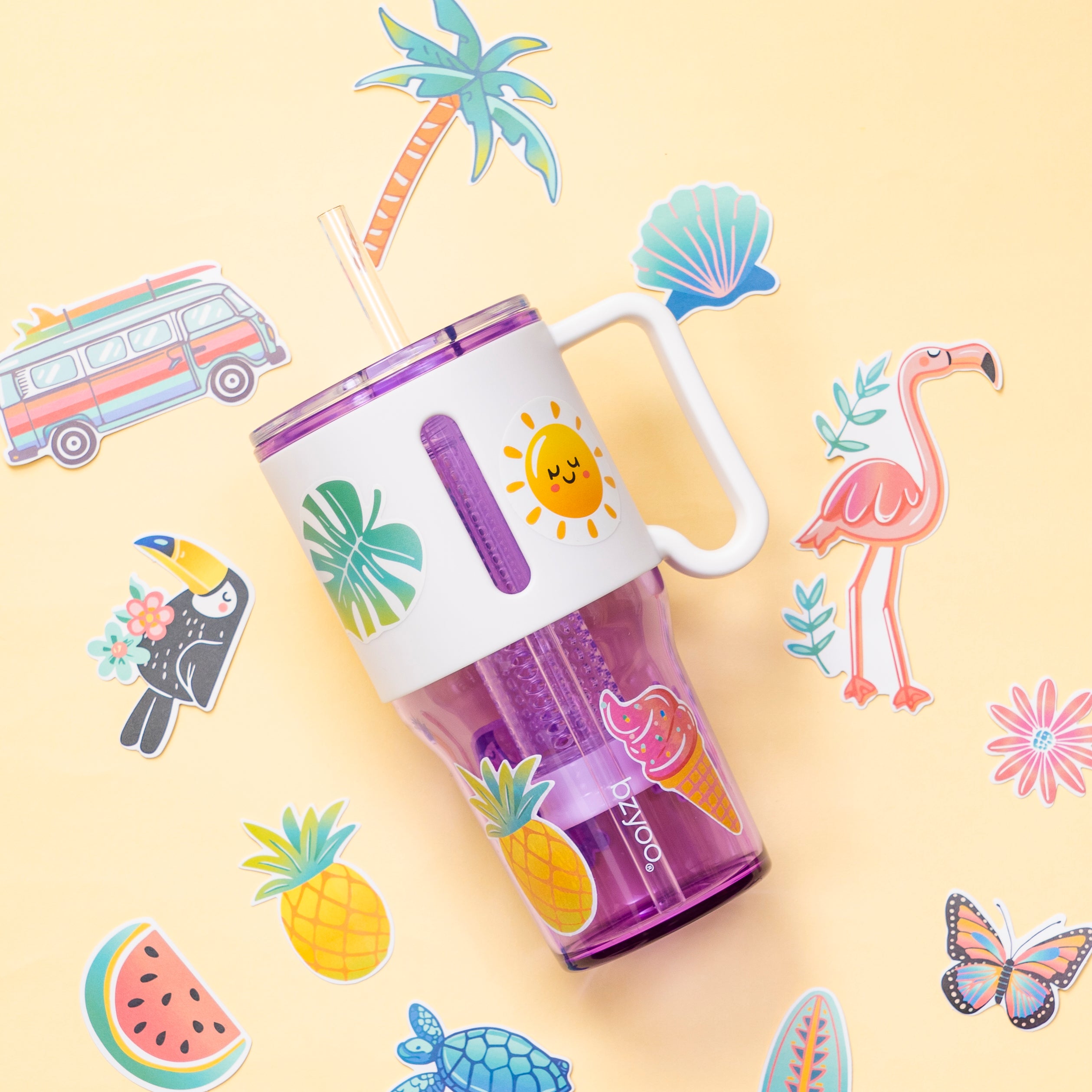 35oz Clear Insulated Tumbler with Straw - Reusable Leak-Proof Travel Mug, Amethyst Purple - Perfect for Iced Coffee, Smoothies & Hydration On The Go