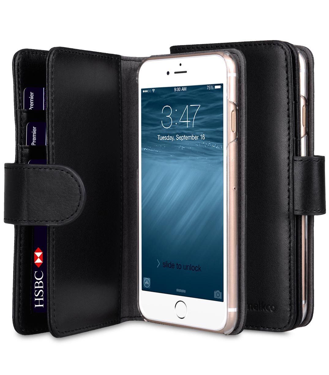 Premium Leather Wallet Case for Apple iPhone 8 & iPhone 7 (4.7 Inch) - Slim Book Style with Card Slots - Elegant Black - Perfect for Business & Everyday Use