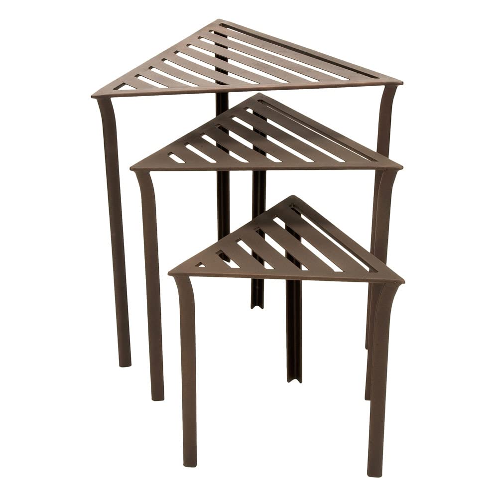 Achla Designs 120-0052 Triangular Nesting Tables Set - Roman Bronze Powdercoat Finish - Modern Side Tables for Living Room, Bedroom, or Patio Decor