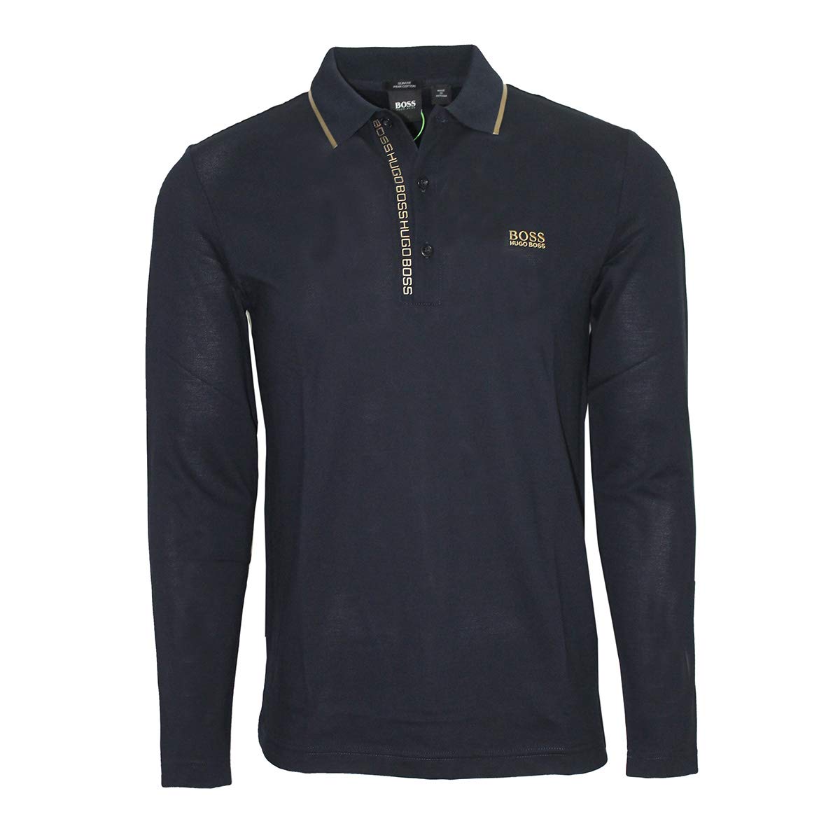 Hugo Boss Men's Slim-Fit Polo Shirt with Logo Tape - Dark Blue, Small | Premium Cotton Casual Shirt for Business & Weekend Wear | Model 50399195 402