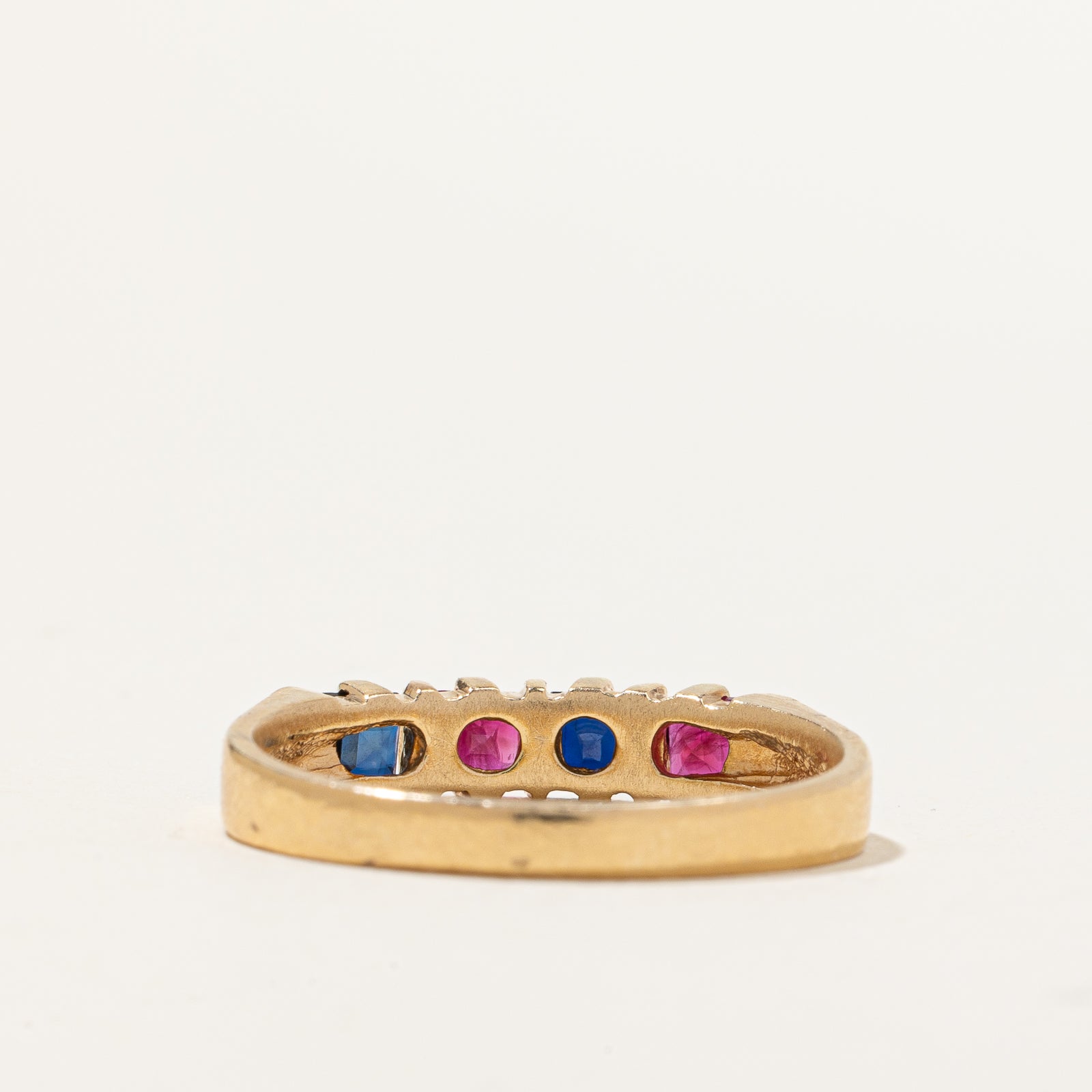 Exquisite 0.72ctw Synthetic Ruby & Sapphire Four Stone Ring - Size 7.75 | Elegant Birthstone Jewelry for Women | Perfect for Anniversaries, Engagements & Special Occasions