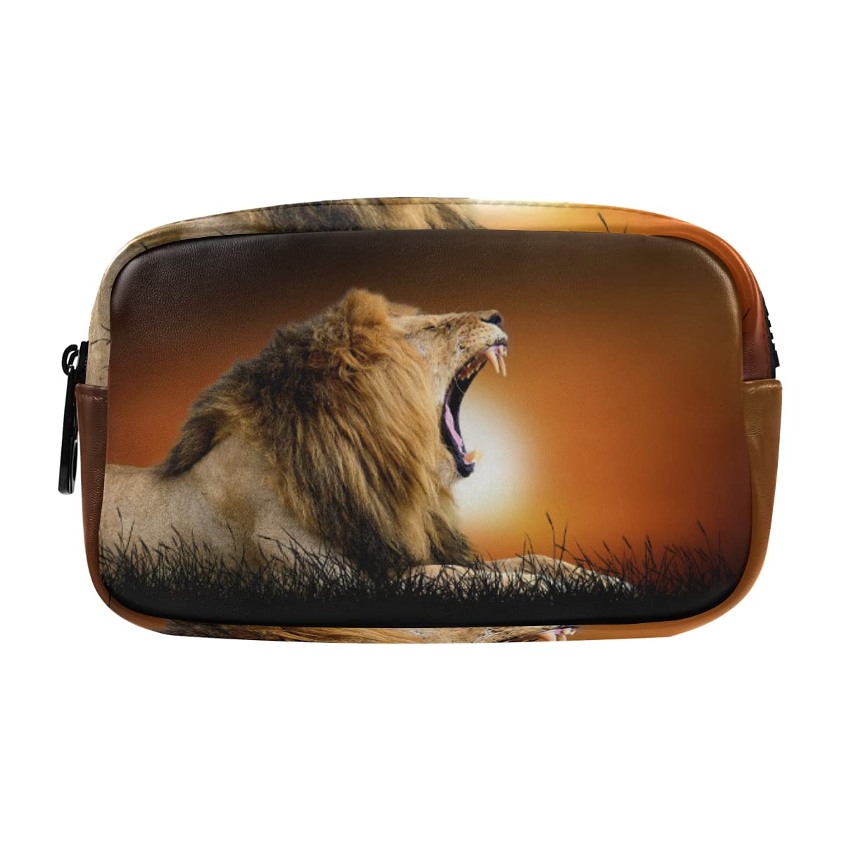 **Portable Waterproof Cosmetic Bag for Travel - Lion Sunset Pattern Makeup Pouch, Girls Makeup Brush Organizer & Toiletry Bag - Perfect for Travel, Gym, and Daily Use**
