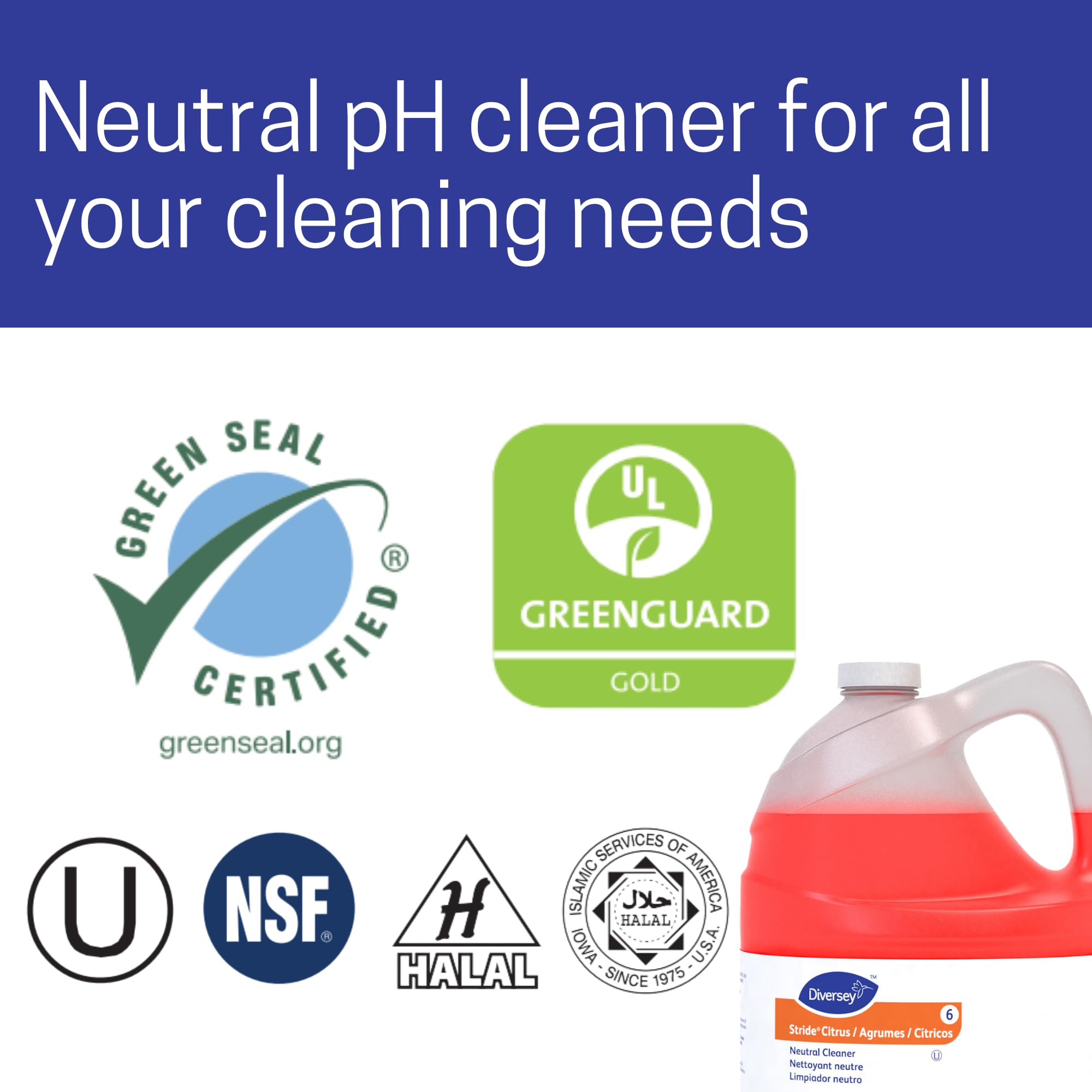 Diversey 903904 Stride Citrus Neutral Cleaner - Commercial Grade Floor Cleaner Concentrate, 1 Gallon (128 Fl Oz) - Fresh Citrus Scent - Ideal for Hospitals, Schools & Office Buildings