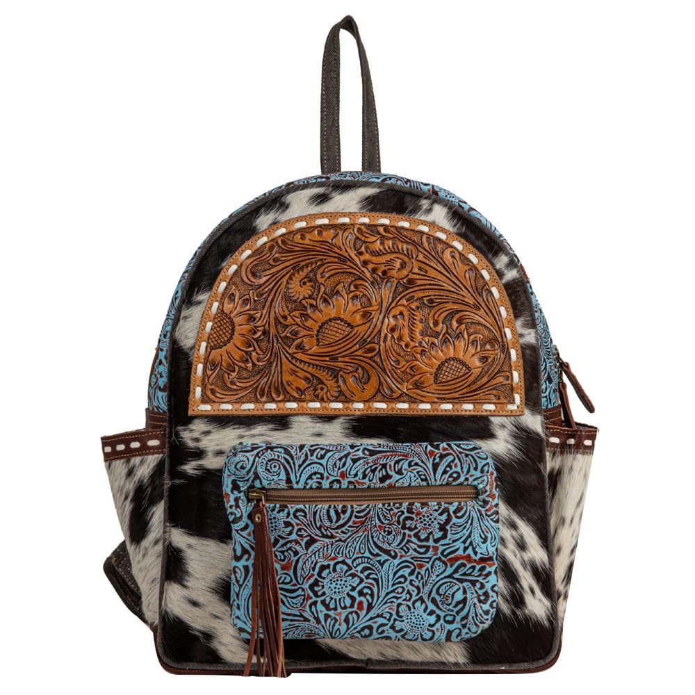 Myra Vintage Western Upcycled Hair-on Leather Backpack for Women - Stylish Charcoal Gray Crossbody Bag (S-8014) | Perfect for Travel, Work & Boho Fashion Outfits