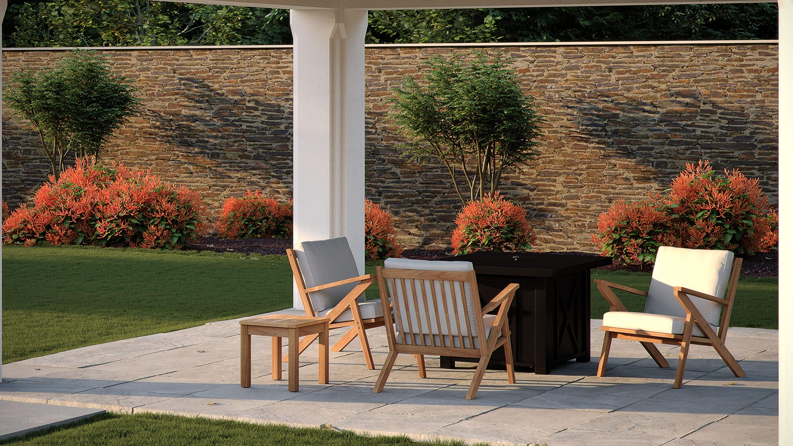 Patio Sense Oslo Wooden Armchair with Cream Cushion - Modern Scandinavian Design for Indoor & Outdoor Use - Perfect for Patio, Garden, Living Room, and Balcony