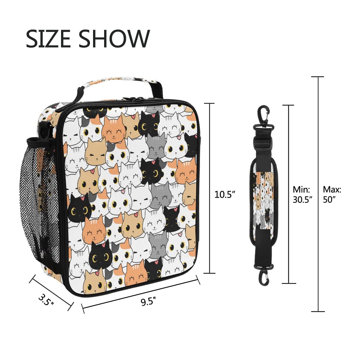 Insulated Cute Cat Pattern Lunch Bag - Leakproof Cooler Tote with Shoulder Strap for School, Work & Picnics | Meal Organizer for Women, Girls & Boys
