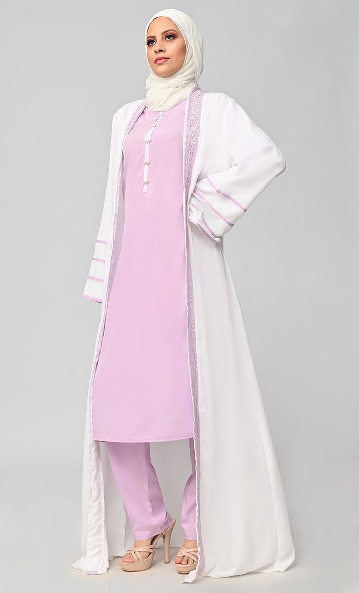 Elegant Islamic Lace 3-Piece Set for Women - Breathable Summer Abaya & Hijab Outfit - Perfect for Prayer, Eid Celebrations & Modest Fashion