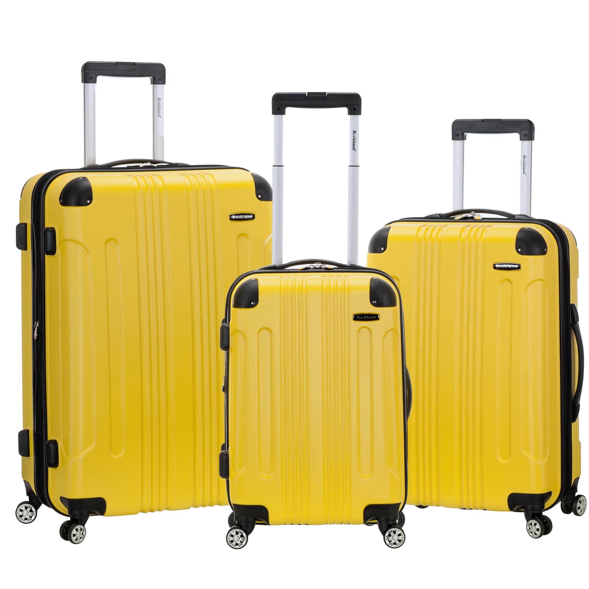 Rockland London Hardside Spinner Wheel Luggage Set - 20/24/28 Inch Carry On & Checked Suitcase, Lightweight Yellow Travel Luggage for Business Trips & Vacations