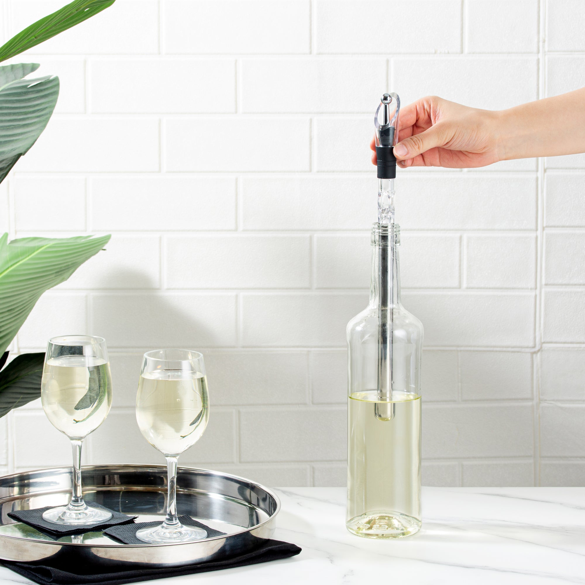 Premium Stainless Steel Wine Chiller Stick with Aerator and Stopper - 12.75