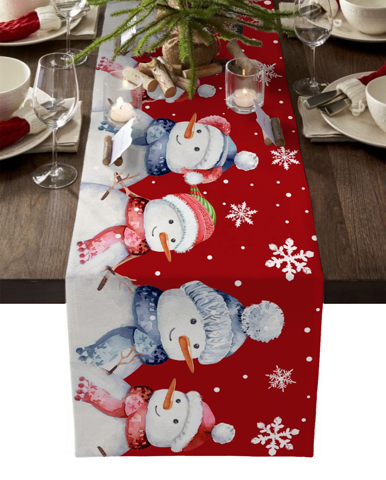 Retroloop 72-Inch Snowman Christmas Table Runner - Non-Slip Rustic Burlap Table Scarf with Snowflake Design for Holiday Party, Kitchen & Living Room Decor - Perfect for Christmas Dinner, Winter Home Decor & Festive Gatherings