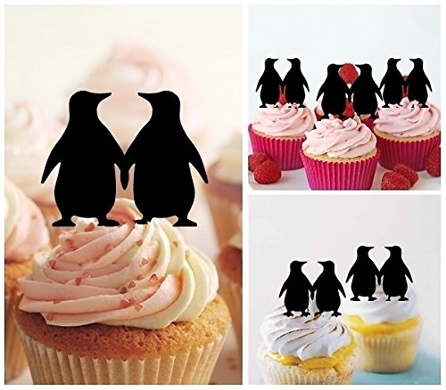 Valentine's Day Penguin Silhouette Cupcake Toppers - 10pcs Acrylic Wedding & Birthday Party Decorations - Perfect for Anniversary, Baby Shower, and Romantic Couple Celebrations