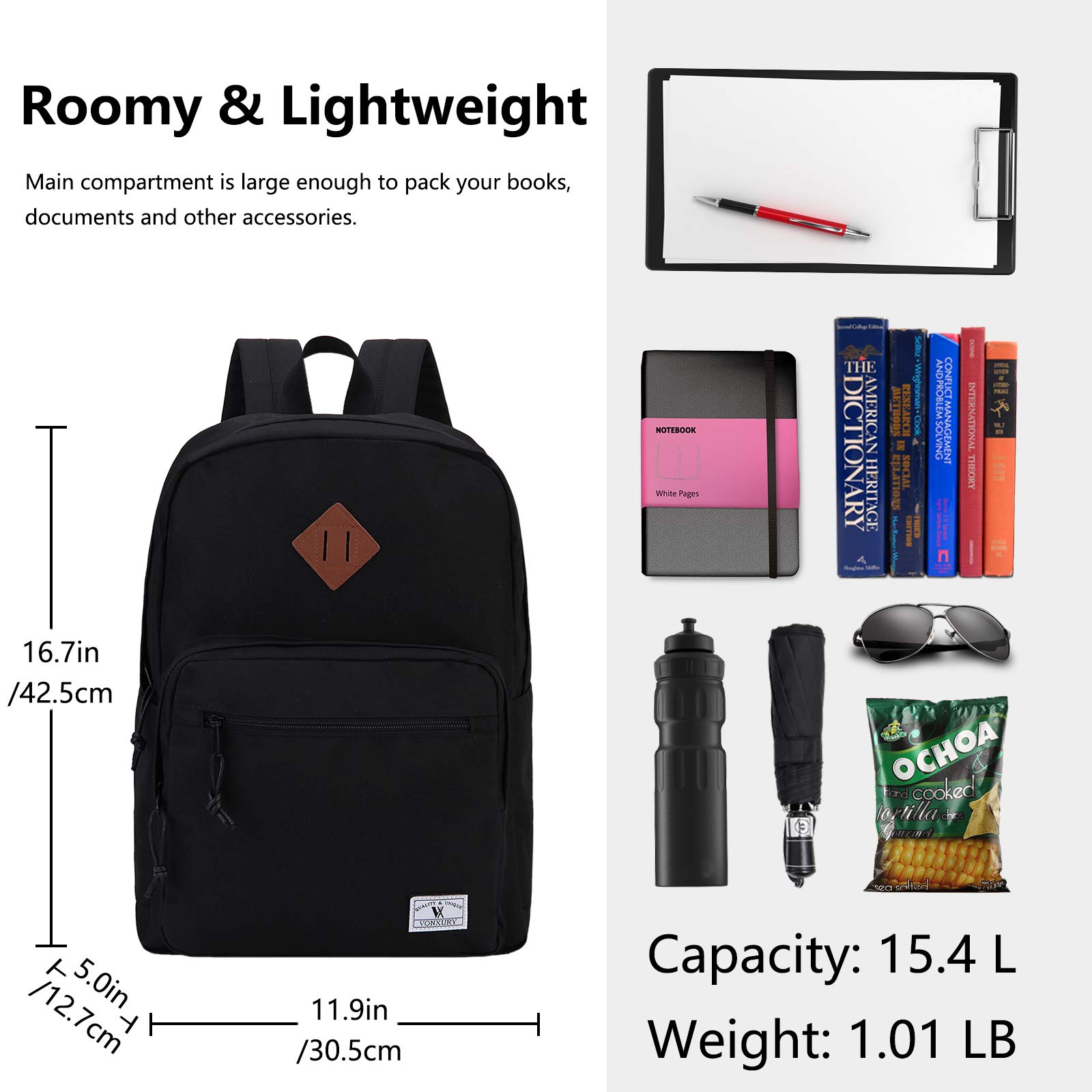 VX VONXURY Lightweight Classic Backpack for Men, Women & Kids - Durable School Bookbag for College, Travel & Daily Use | Perfect for Students, Commuters & Outdoor Adventures