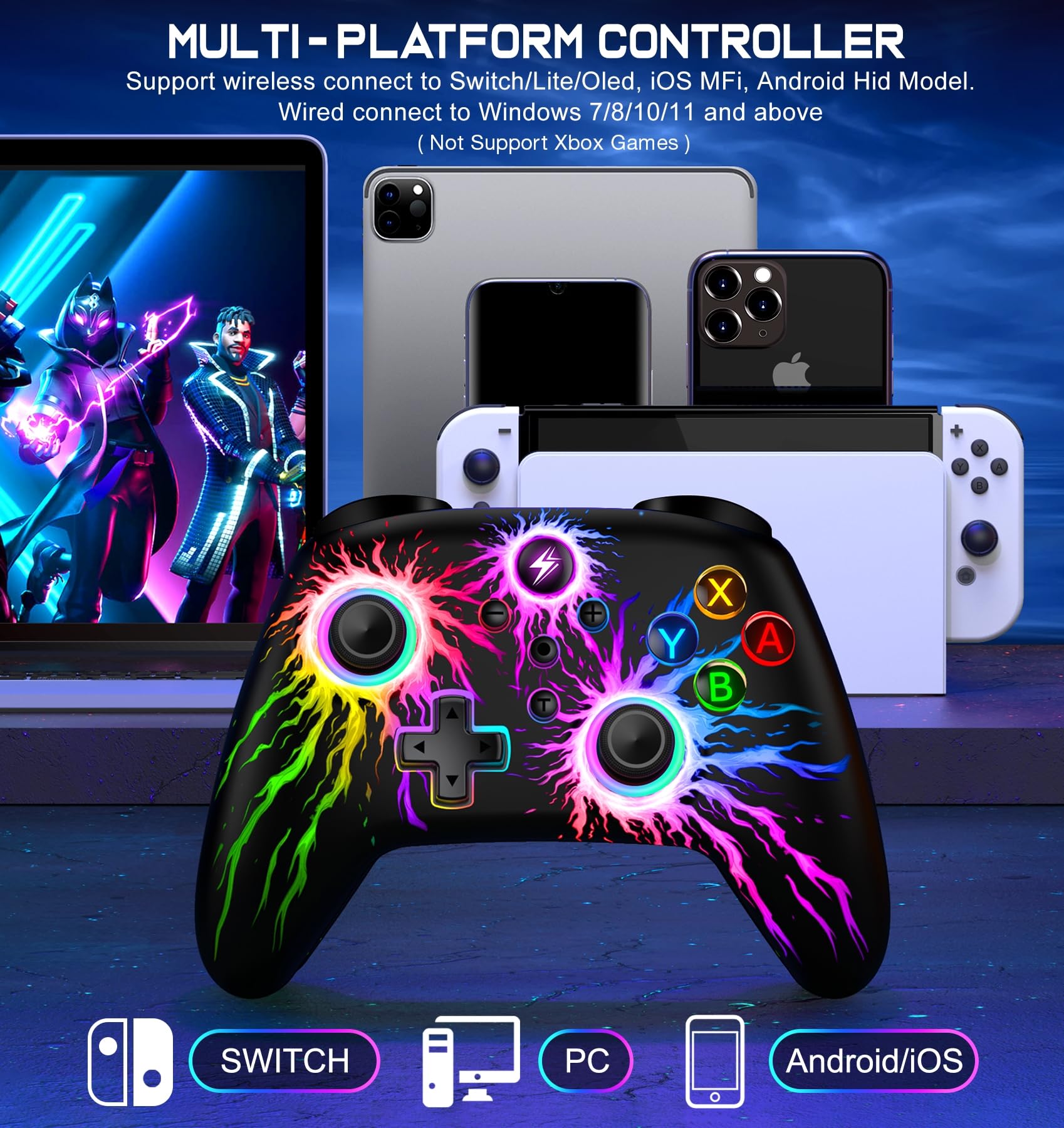Wireless Pro Controller for Nintendo Switch/Switch Lite/OLED - LED Gamepad with Macro, Turbo, Motion Control & Vibration - Compatible with iOS, Android & PC - Perfect for Gaming, Streaming & Multiplayer Battles