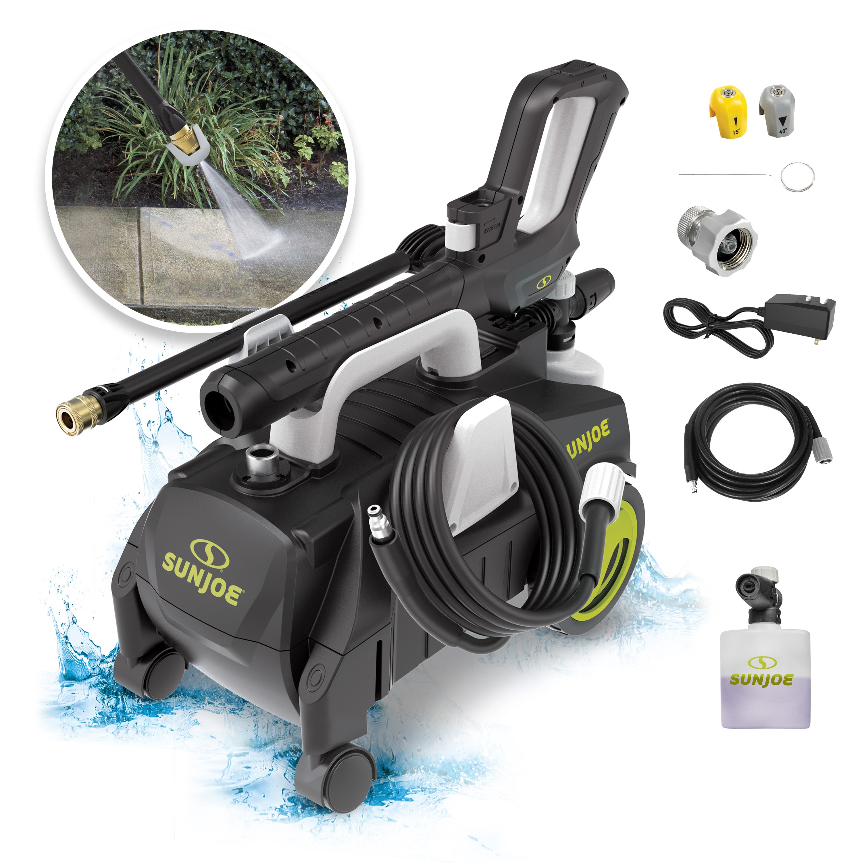 Sun Joe SPX3160P SJG 11 Amp Electric Pressure Washer with Brush Set & Accessories - Ultra Portable with 360° Rotating Wheels - Perfect for Home Cleaning, Driveway Washing, and Outdoor Maintenance