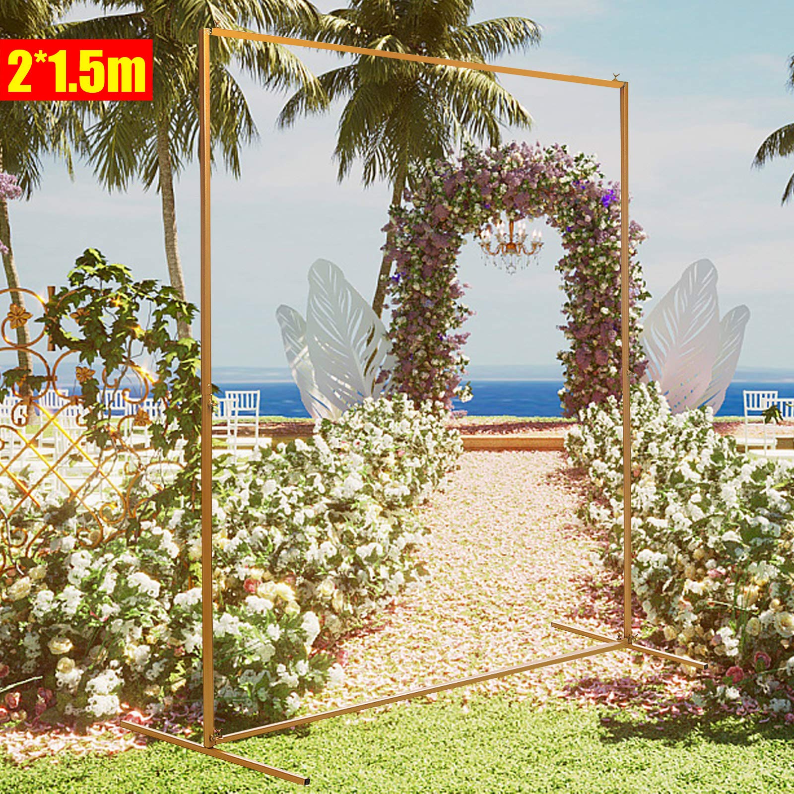 2X1.5M Decorative Square Wedding Arch Stand with Bases - Sturdy Metal Wedding Archway & Iron Frame for Photo Booth, Ceremony, Reception - Perfect for Outdoor Garden, Party Decor & Backdrop (Ideal for Weddings, Anniversaries, Birthday Celebrations)