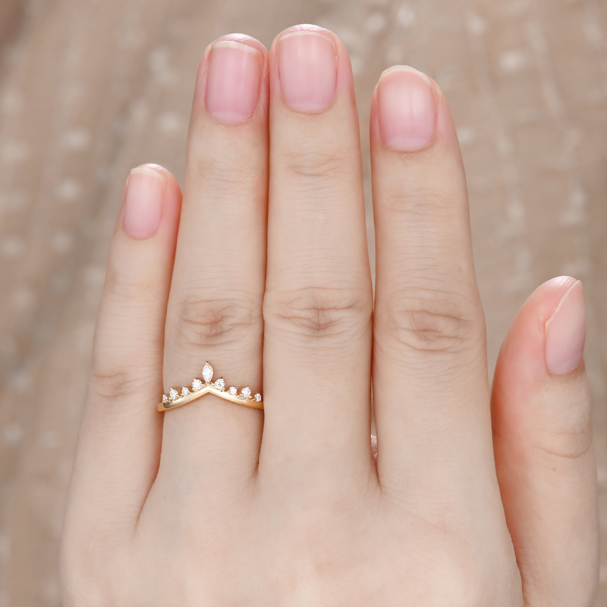 14k Yellow Gold V-Curve Moissanite Wedding Ring Set for Women - Elegant Chevron Matching Band, Perfect for Bridal Jewelry & Anniversary Gifts