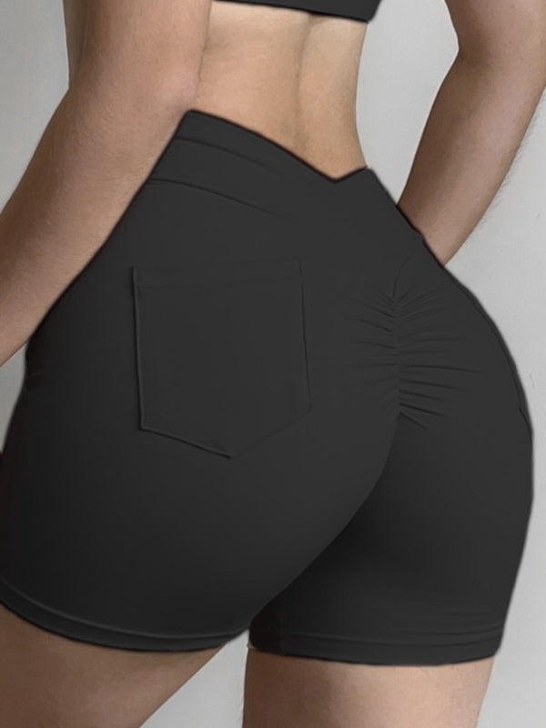 ZASUWA Women's Sexy V-Shape Waist Deep V-Back Scrunch Bum Shorts with Pockets - Perfect for Gym, Yoga, and Night Out