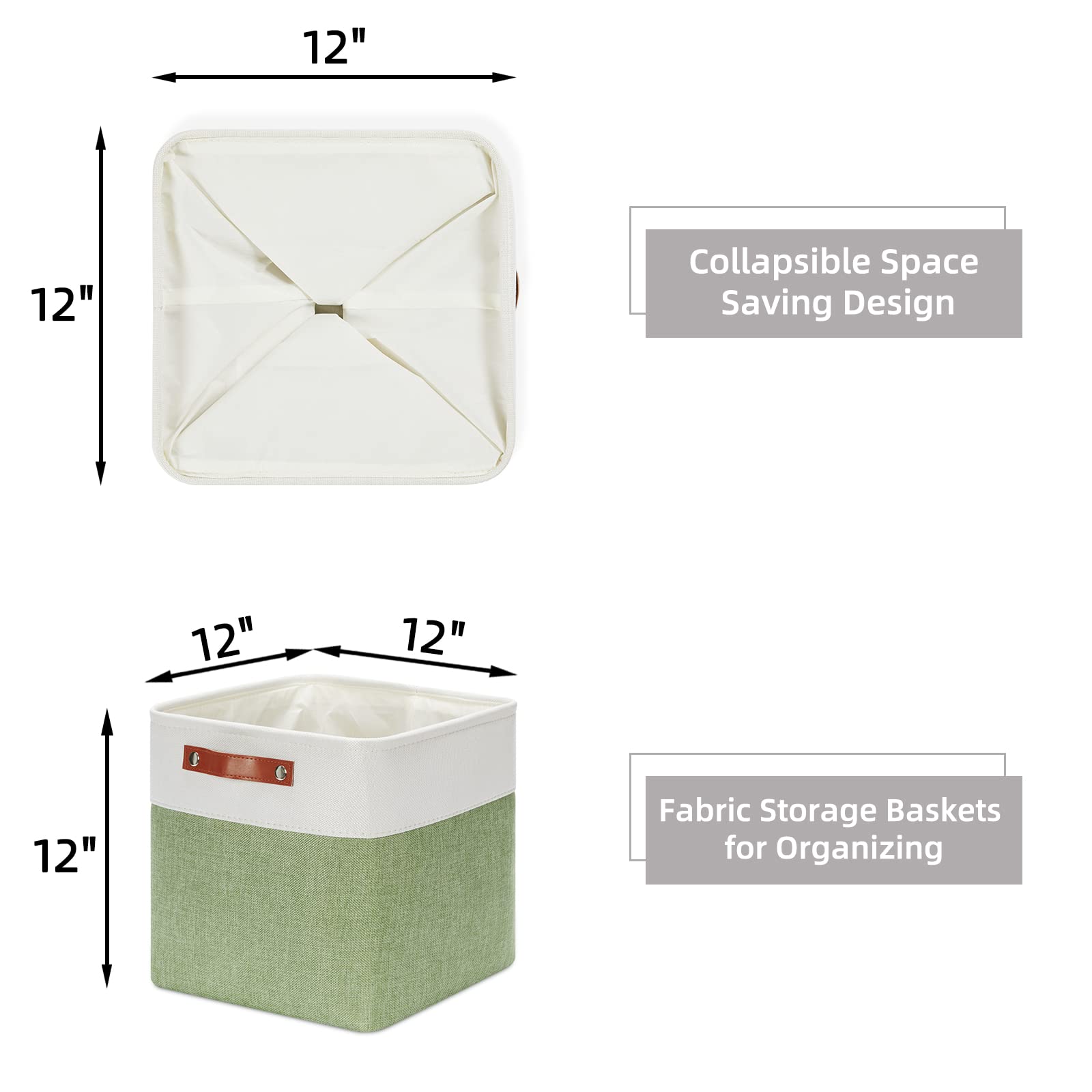 HNZIGE 4-Pack Fabric Storage Cubes - 12x12 Inch Decorative Organizer Bins for Shelves, Kids Toys, Pet Supplies | Versatile Home & Office Storage Solutions (Green & White)