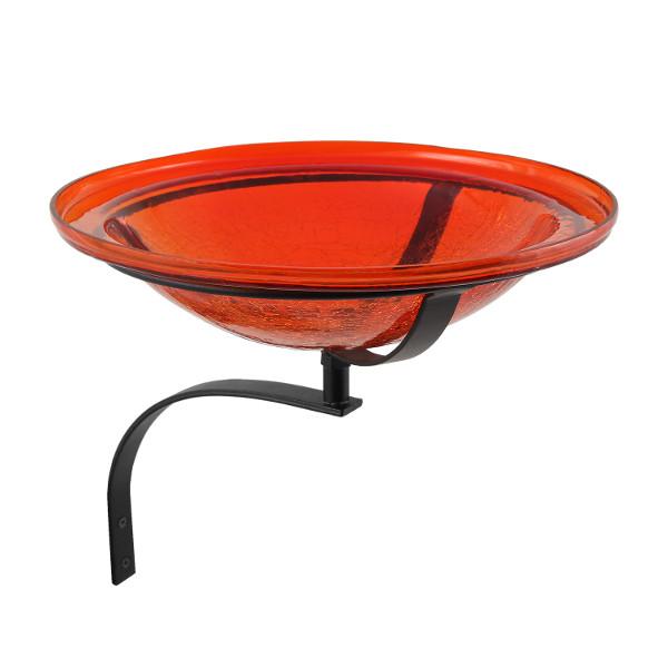 Red Crackle Glass Birdbath Bowl - Durable Outdoor Garden Decor for Birds - Perfect for Backyard, Patio & Wildlife Habitat