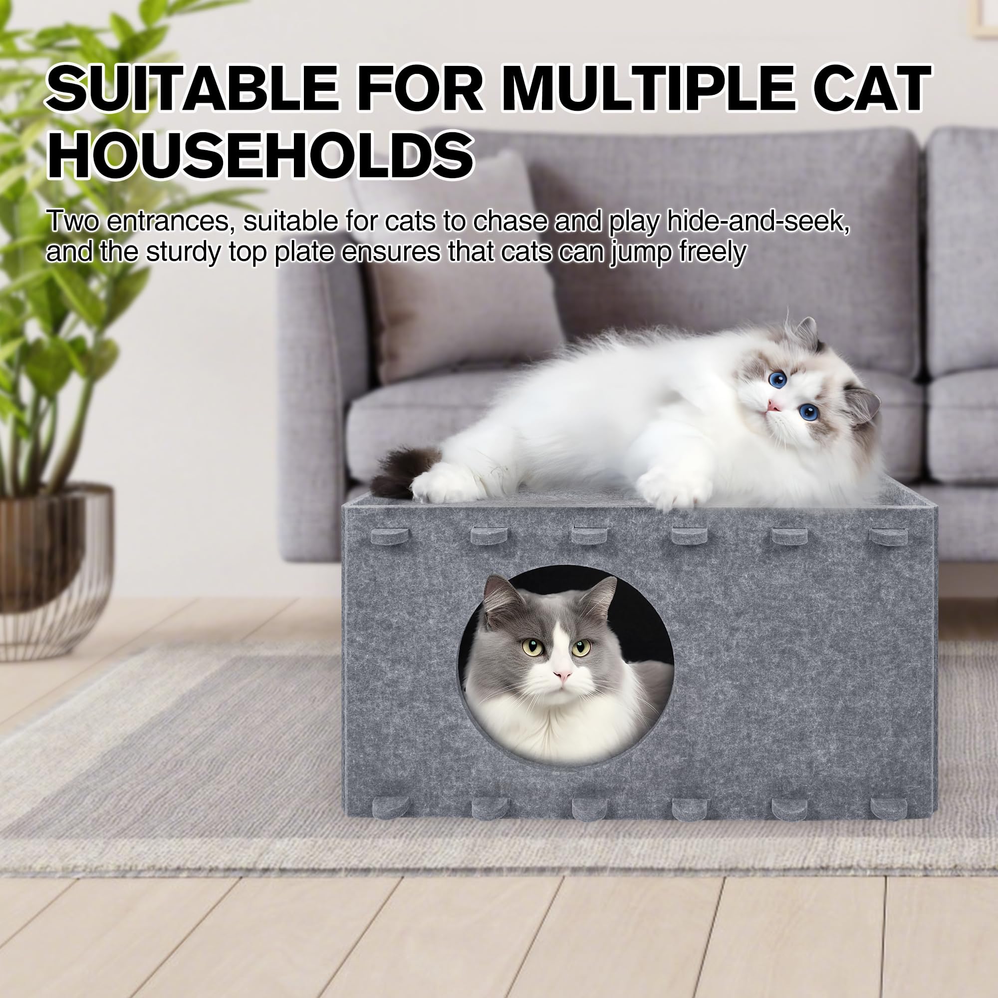 Premium Cat Bed for Indoor Cats - Large & Multi-Cat Cave House with Scratch-Resistant Design - 22x14.2x12 Inch Gray Pet Hideaway for Cozy Napping & Play - Perfect for Living Rooms, Bedrooms & Pet-Friendly Spaces
