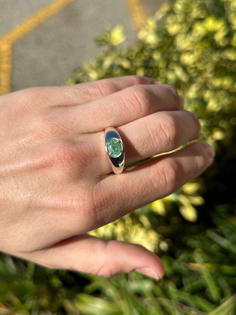 0.80ct Oval Cut East to West Emerald Sterling Silver Ring for Men & Women | .925 Silver Unisex Jewelry | Perfect for Engagement, Wedding & Everyday Wear