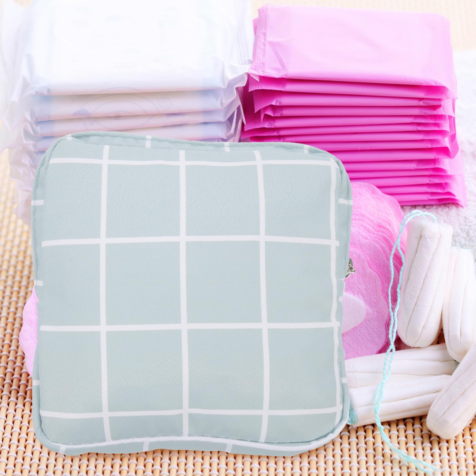 Lurrose 4-Pack Cotton Storage Bags for Pads & Tampons - Reusable Organizer for Sanitary Napkins, Nursing Pads & Wallet - Breathable Multifunctional Pouch for Women & Girls (Perfect for Travel, Gym & Daily Use)