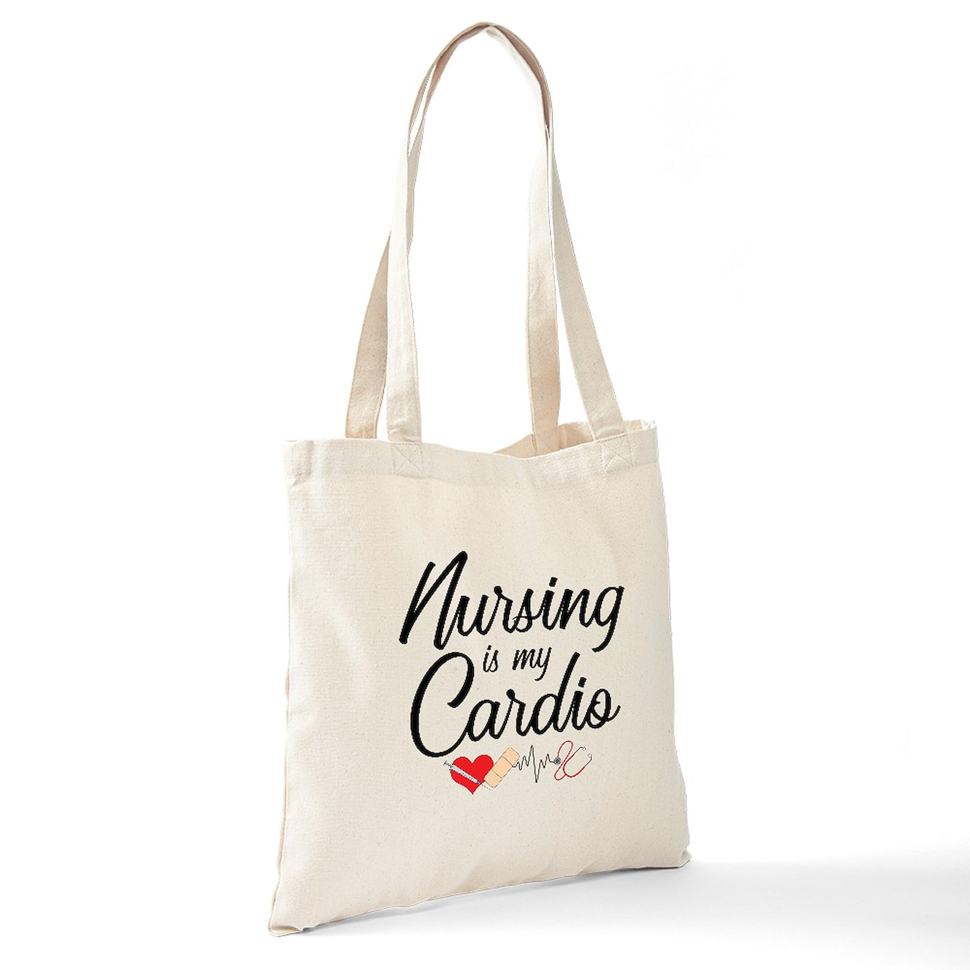Nursing Is My Cardio Tote Bag - Natural Canvas Reusable Shopping Bag for Nurses, Medical Professionals & Students - Perfect for Work, School & Groceries