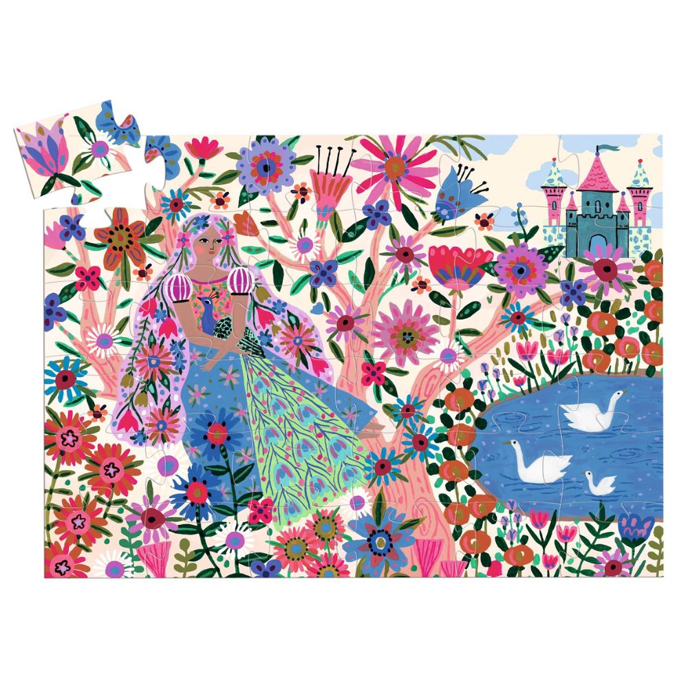 Djeco Silhouette Puzzle - The Princess and Her Peacock | Wooden Jigsaw Puzzle for Kids | Educational Toy for Preschoolers | Perfect for Birthday Gifts & Family Game Nights