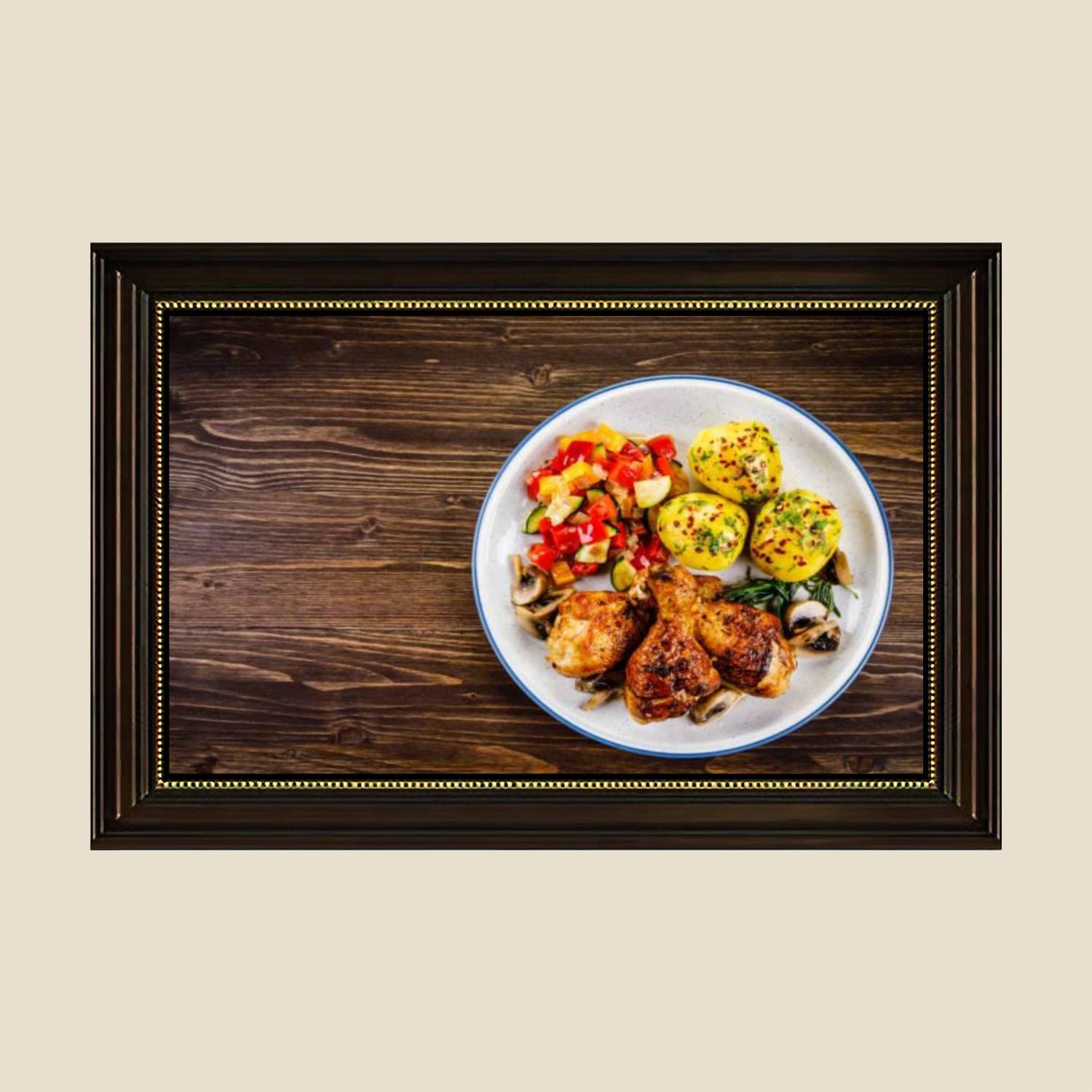 Vintage Fried Chicken & Vegetables Canvas Wall Art Print - 24x36 Inch Retro Kitchen Decor Poster, Ready to Hang for Living Room, Bedroom & Dining Room - Perfect for Farmhouse, Restaurant & Foodie Home Decor