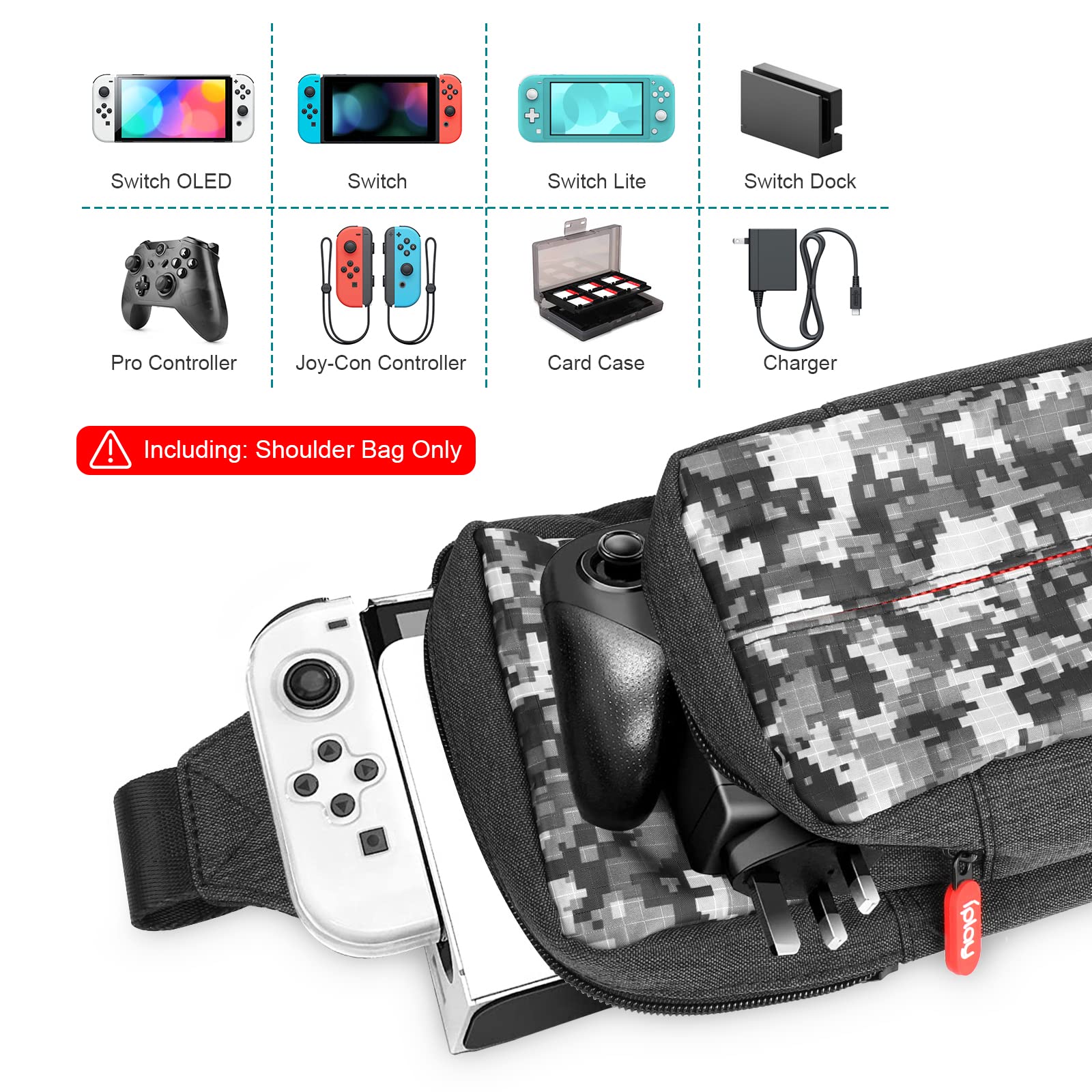 Nintendo Switch/Lite/OLED Travel Backpack - Portable Waterproof Nylon Crossbody Shoulder Bag for Console, Dock, Joy-Cons & Accessories - Perfect for Gaming, Travel & Outdoor Adventures (Camouflage)