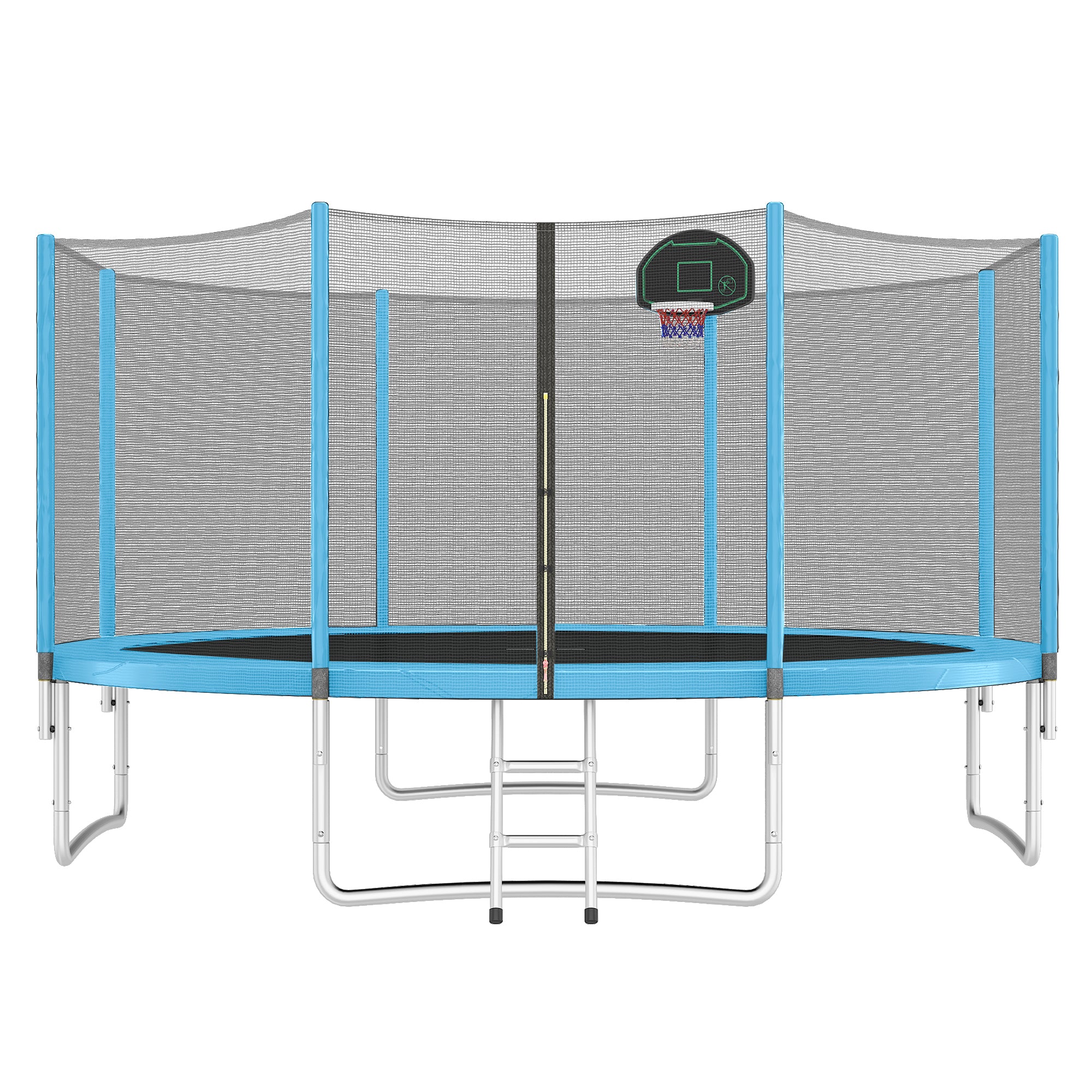 14FT Kids Trampoline with Safety Enclosure Net, Basketball Hoop & Ladder - Easy Assembly Outdoor Round Trampoline for Backyard Fun & Exercise