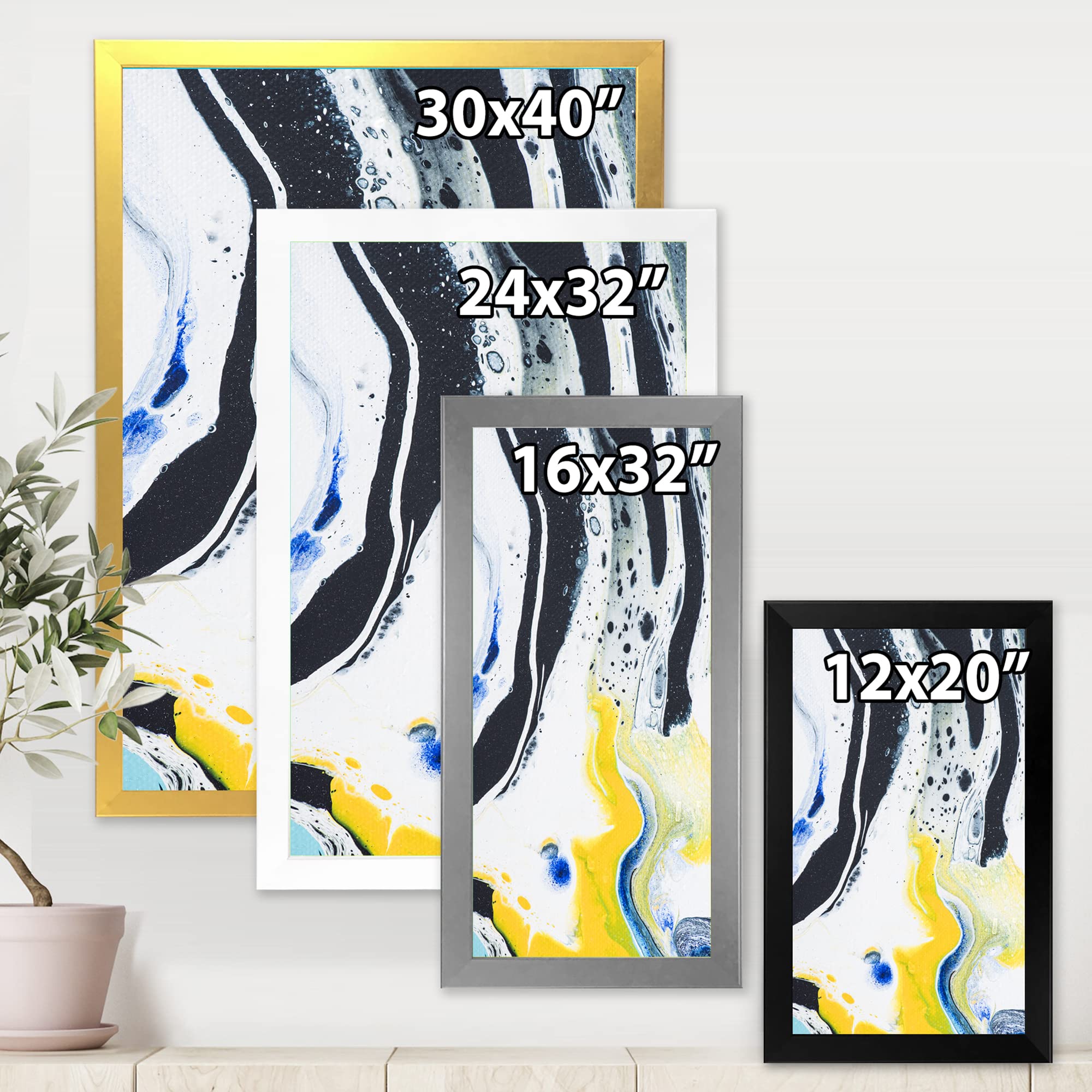 DesignQ Abstract Marble Composition in Yellow and Blue IV - Modern Framed Wall Art for Living Room, Bedroom & Office Decor