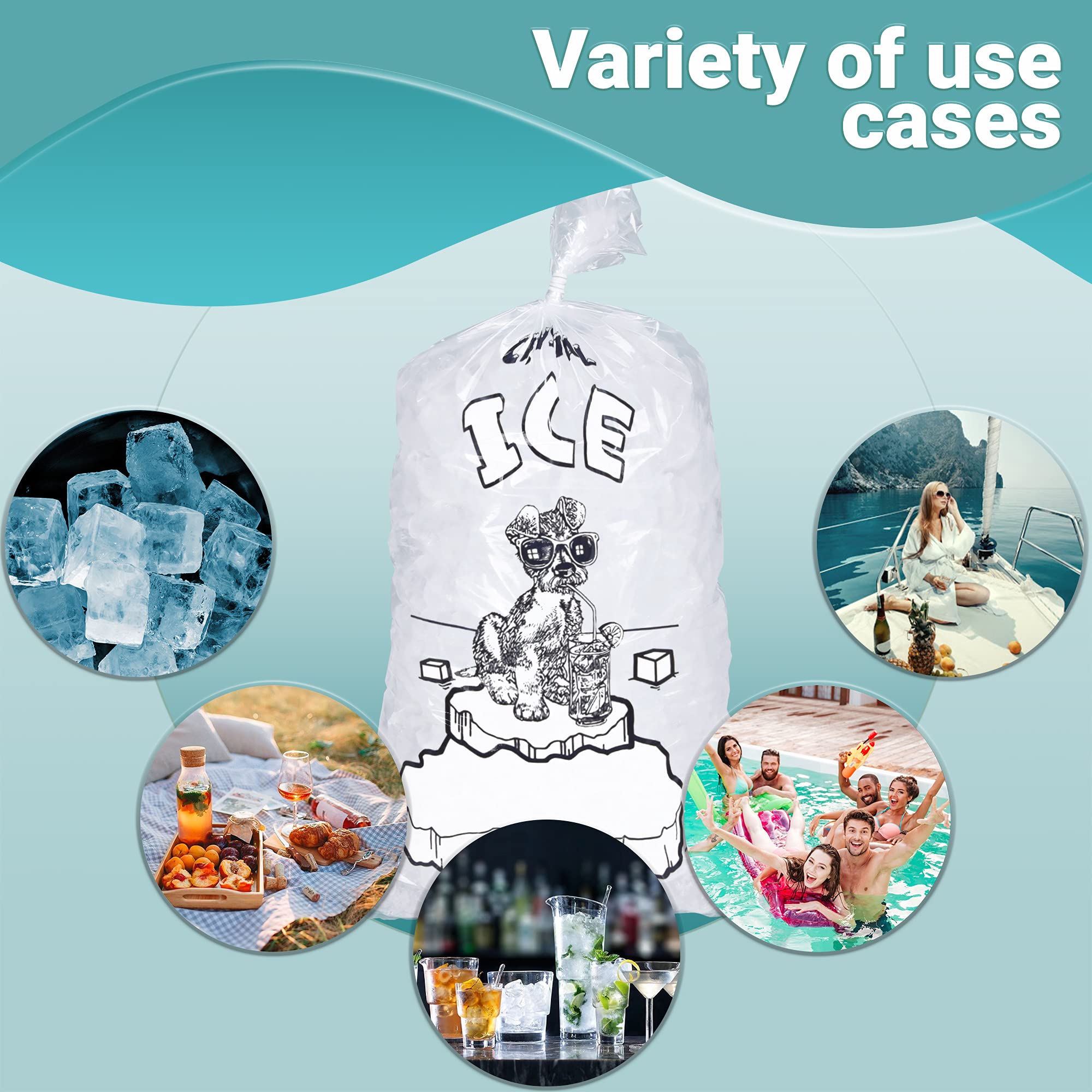 APQ 1000 Pack 10x20 Open Top Ice Bags with Twist Ties - 1.5 Mil Thick BPA Free Food Grade Plastic - Crystal Clear Printed Ice Bags (8 lbs) - Perfect for Party Coolers, Commercial Ice Machines & Food Storage