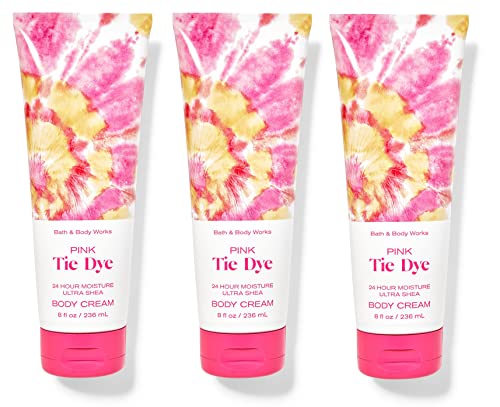 Bath & Body Works PINK TIE DYE 24-Hour Moisturizing Ultra Shea Body Cream - 3-Pack Full Size Value Set | Deep Hydration for Dry Skin | Perfect for Daily Use, Gift Giving & Travel