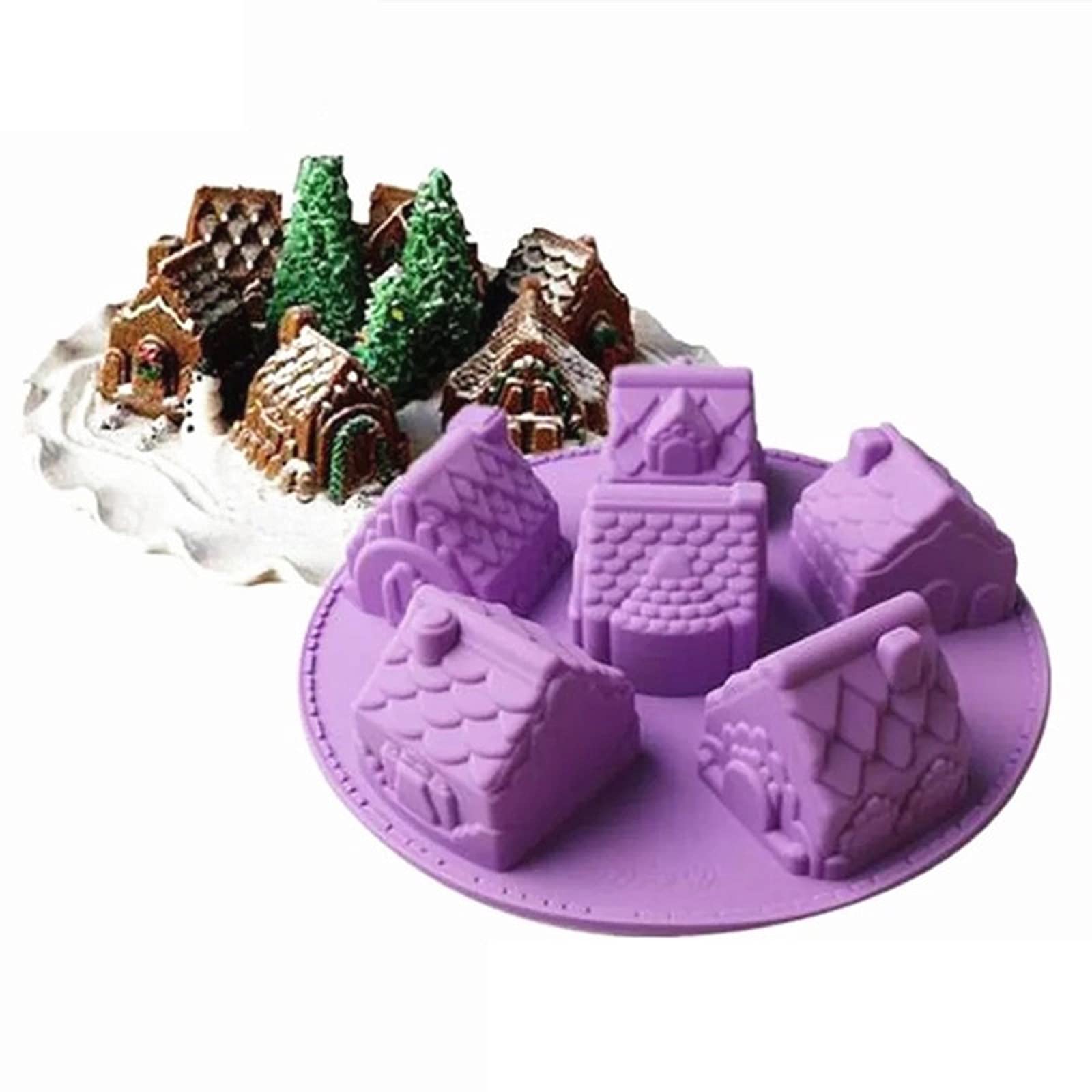 6-Cell Silicone Gingerbread House Mold for Baking Cupcakes, Ice Cubes, Chocolate, Jelly Candy & Handmade Soap | Nonstick, BPA-Free Christmas Baking Molds | Perfect for Holiday Treats, DIY Desserts & Festive Party Decorations
