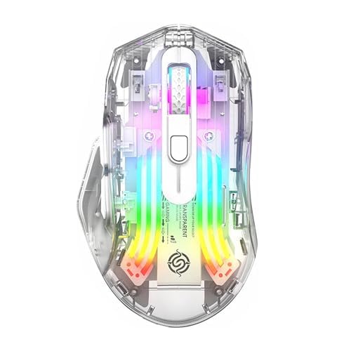 Tri-Mode Wireless Mouse - 2.4G/USB-C/Bluetooth Gaming Mouse with 3600 DPI, Transparent RGB Backlit Design for PC, Mac, Laptop - Perfect for Esports, Office Work & Home Use (White)