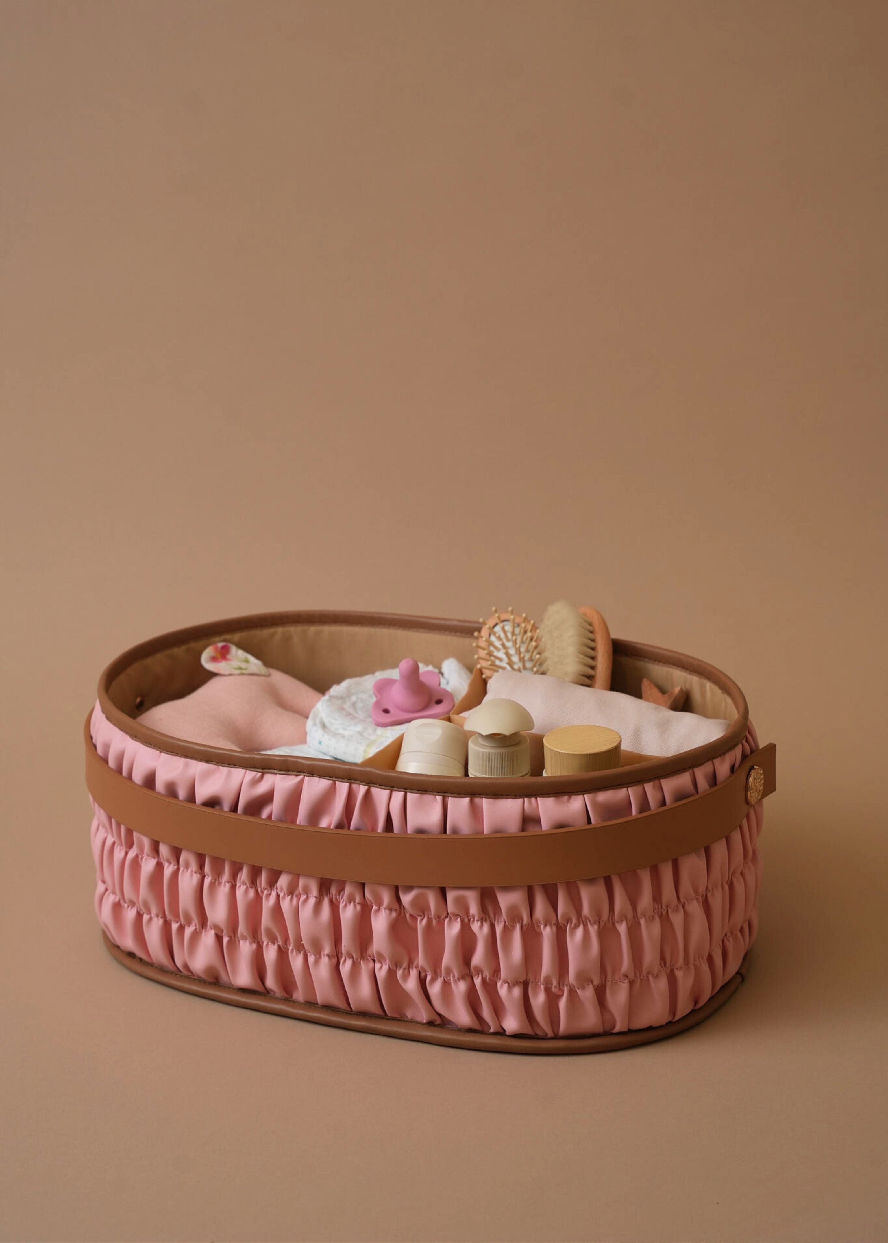 **Pink Dune Diaper Caddy - Portable Baby Essentials Organizer for Nursery, Changing Table & Travel**