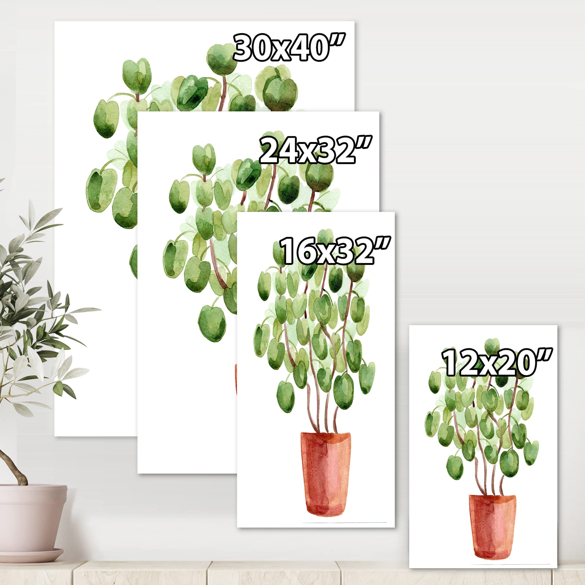 DesignQ Chinese Money Plant in Pot - Traditional Canvas Wall Art Decor for Home, Office & Living Room | Feng Shui Housewarming Gift