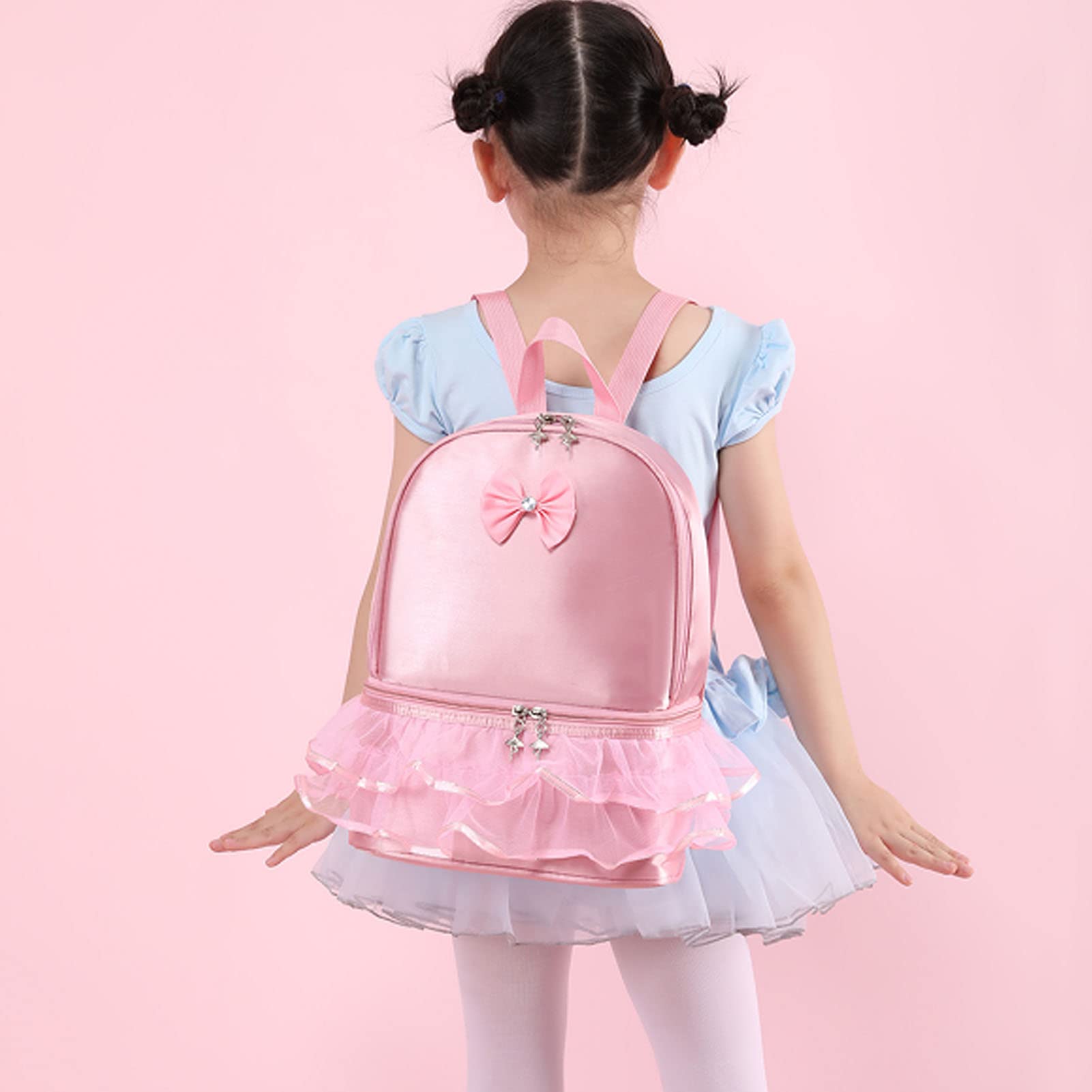 Yitengteng Pink Ballet Backpack for Girls - Lightweight Dance Bag with Separate Shoe Compartment, Ideal for Ballet, Gymnastics, Latin Dance, Yoga, and Toddler Activities