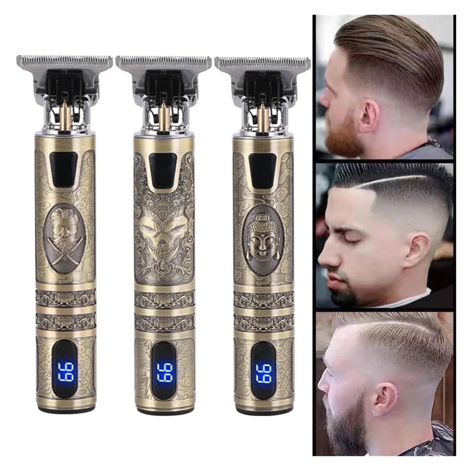 Professional T9 Men's Electric Shaver - Stainless Steel Cutter Head, Digital Display, Waterproof & Metal Body - Perfect for Home Grooming, Travel & Wet/Dry Shaving (Buddha Design)