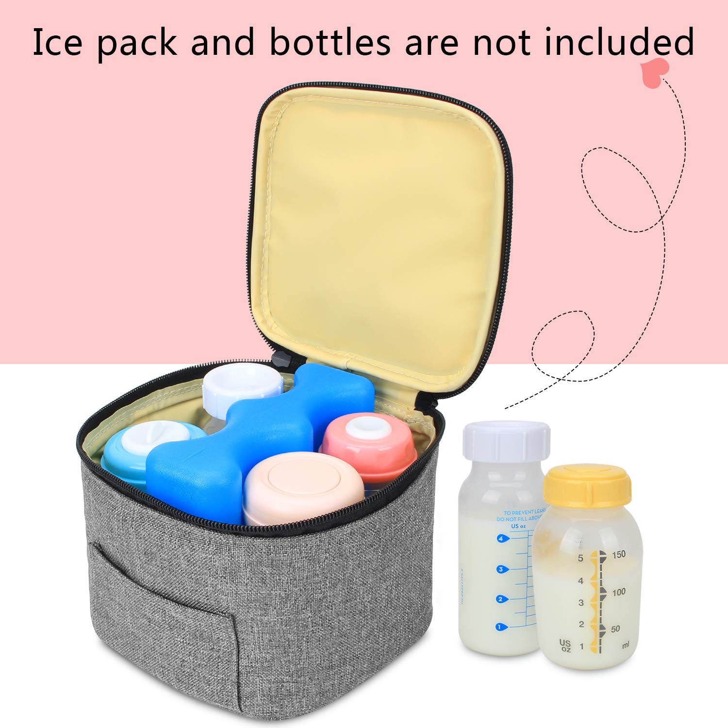 Luxja Leakproof Breastmilk Cooler Bag - Holds Four 5oz Bottles, Insulated Gray Milk Storage Bag for Pumping, Travel, and Daycare Use