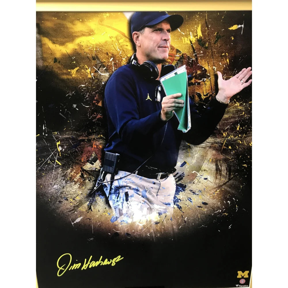 Jim Harbaugh Signed Michigan 20x24 Framed Photo with COA - Authentic Autographed Memorabilia for Wolverines Fans - Perfect for Home, Office, or Man Cave Decor